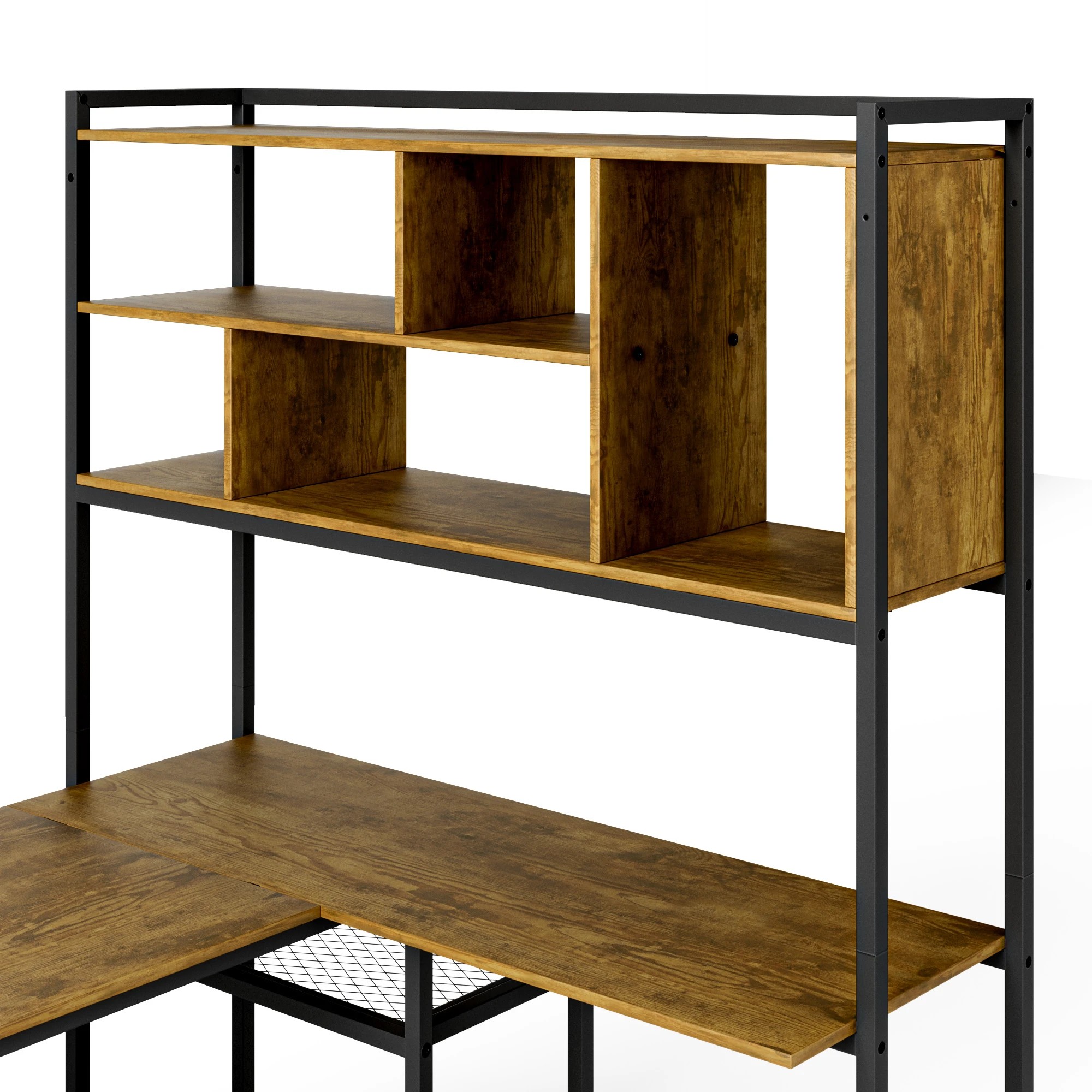 5 Advwin L Shaped Gaming Desk With Led Lights Reversible 148cm Computer Desk With 3 Drawers And Bookshelf Walnut, 5 of 9