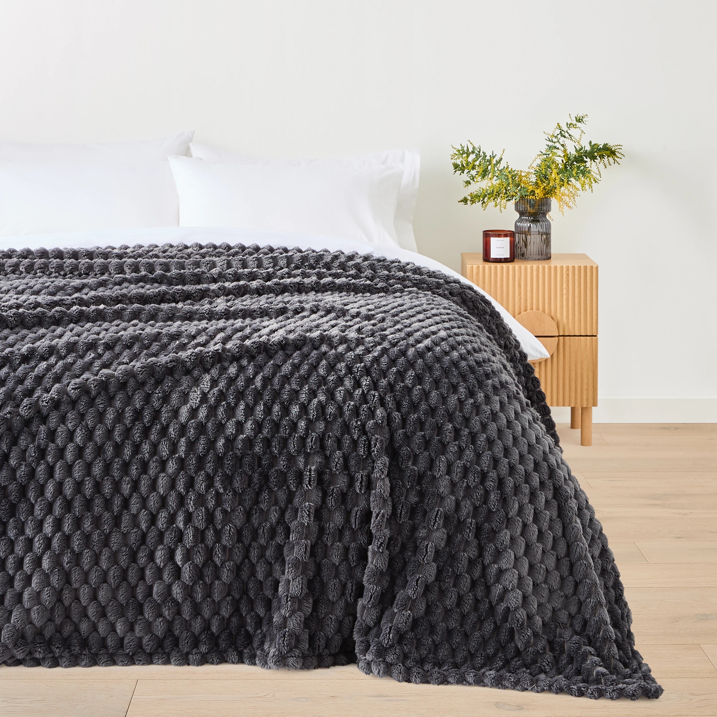2 Plush Jacquard Blanket - Queen/King Bed, Charcoal, 2 of 6