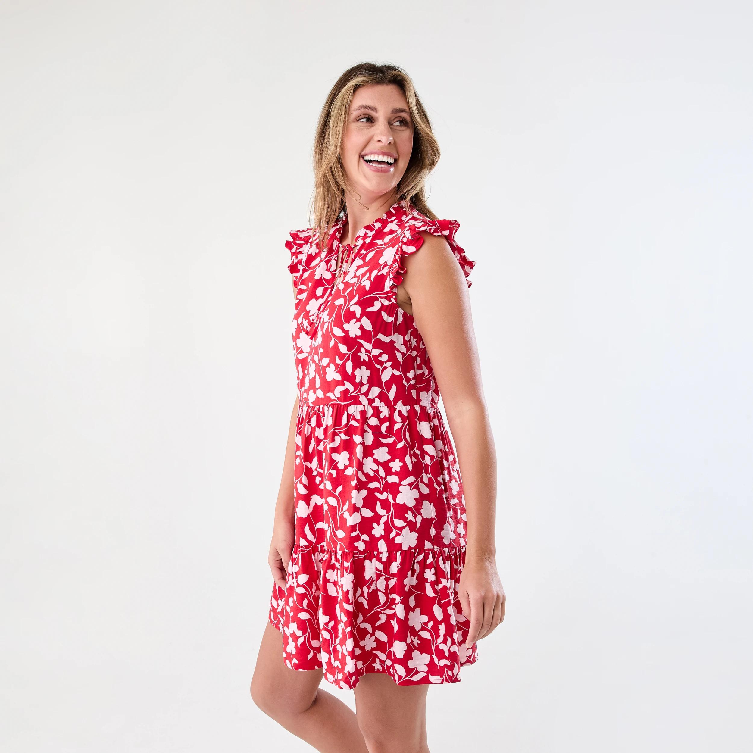 2 Sleeveless Frill Tiered Mini Dress Red Flrl, 2 of 8