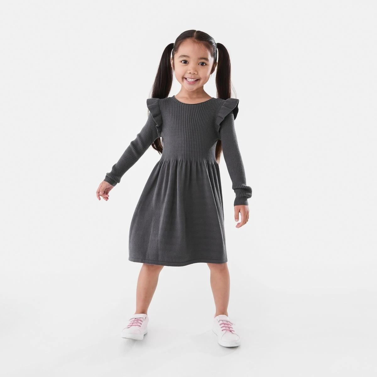 7 Long Sleeve Viscose Knit Dress Nine Grey, 7 of 10
