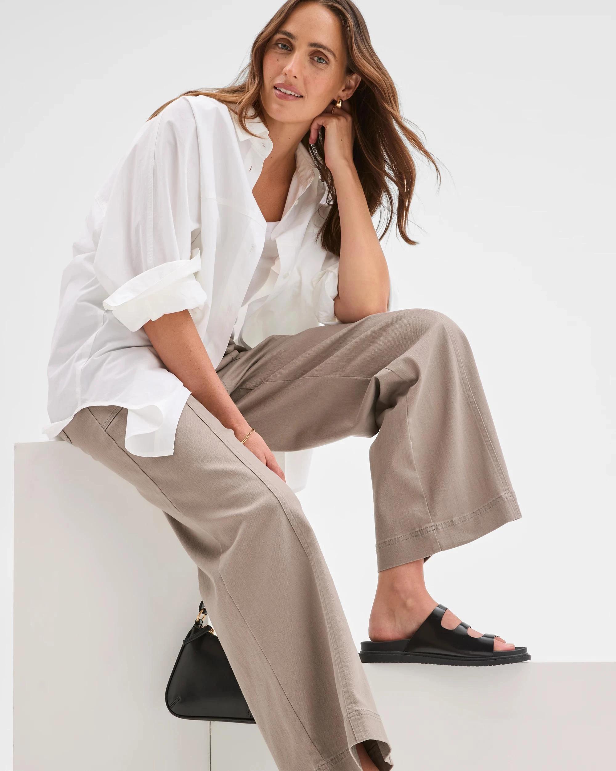 7 Target Woman Australian Cotton Blend Stretch Twill Wide Leg Pants SMOKEY TAUPE, 7 of 7