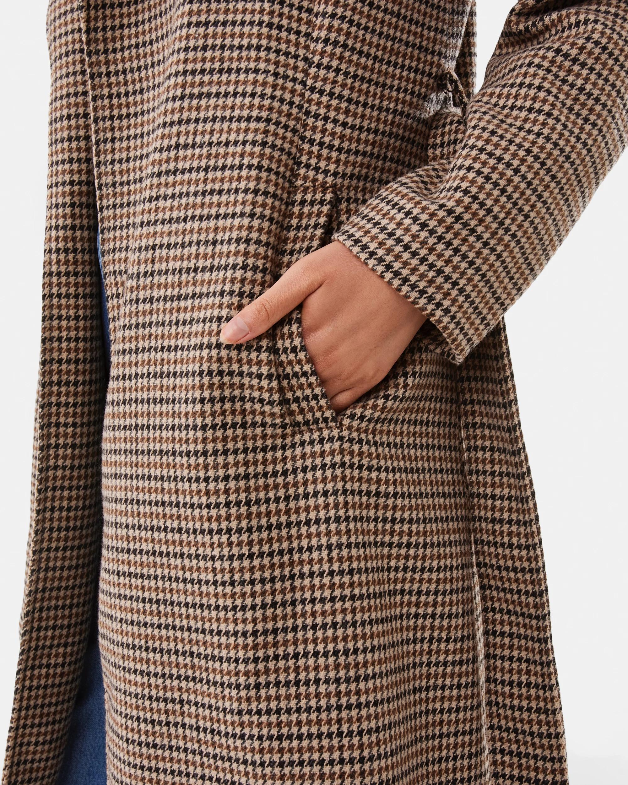 6 Longline Check Coat Brn Check, 6 of 7