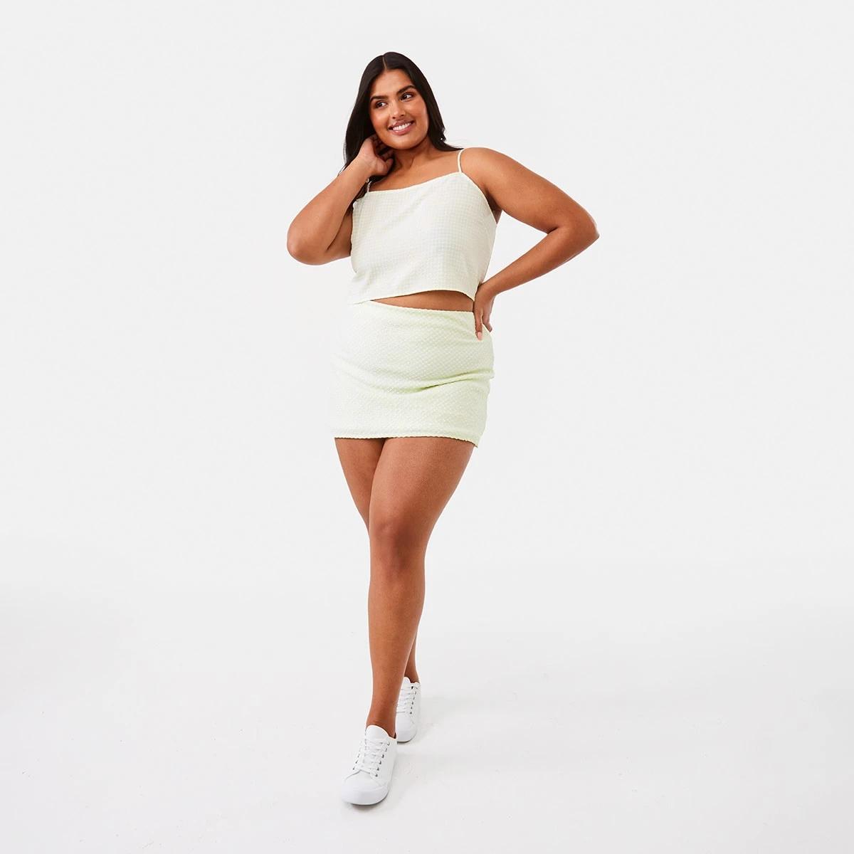 4 Seersucker Mini Skirt Ginghm Grn, 4 of 8