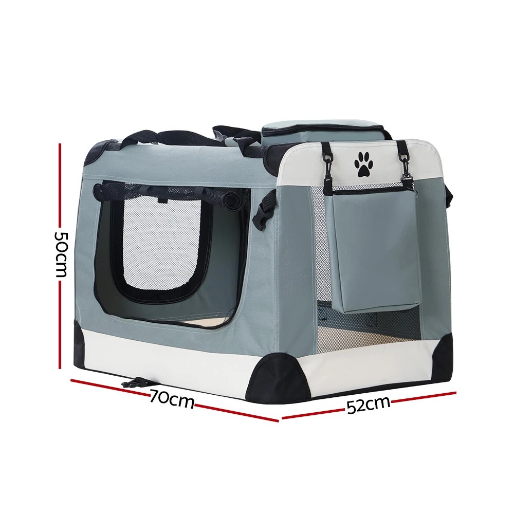 2 i.Pet Pet Carrier Soft Crate Dog Cat Travel 70x52CM Portable Foldable Car - Blue, 2 of 5