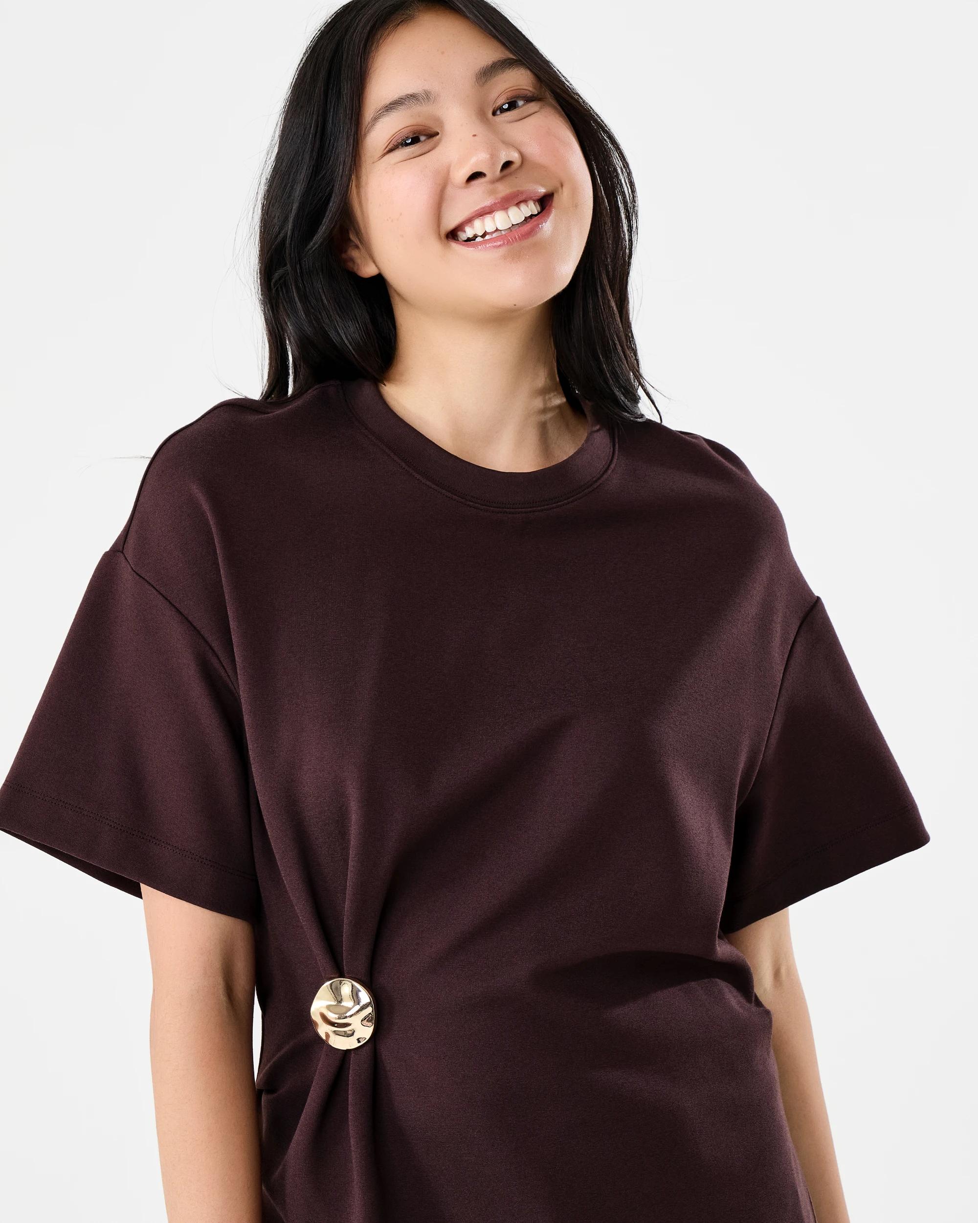 4 Short Sleeve Structured Detail Top Melt Brown, 4 of 6