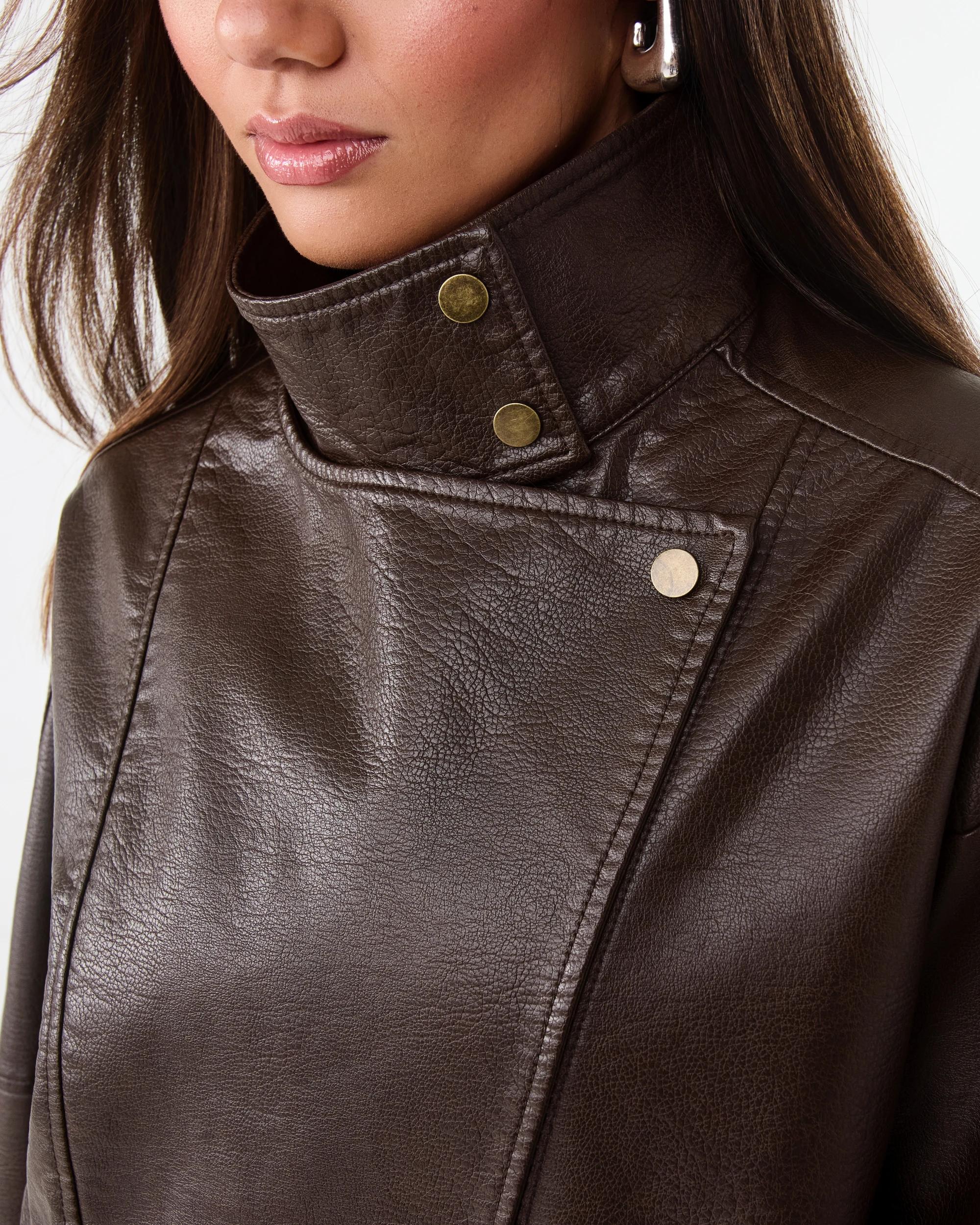 7 PU Bomber Jacket Dark Brown, 7 of 9