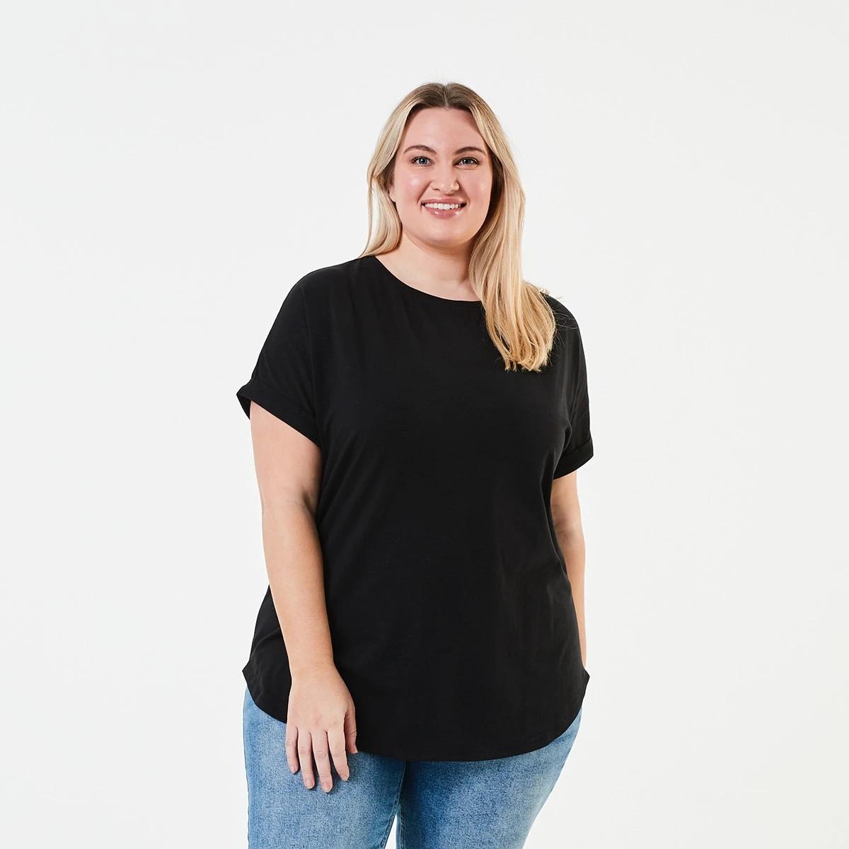 1 Curve Short Sleeve Longline Slub T-shirt BLACK, 1 of 4