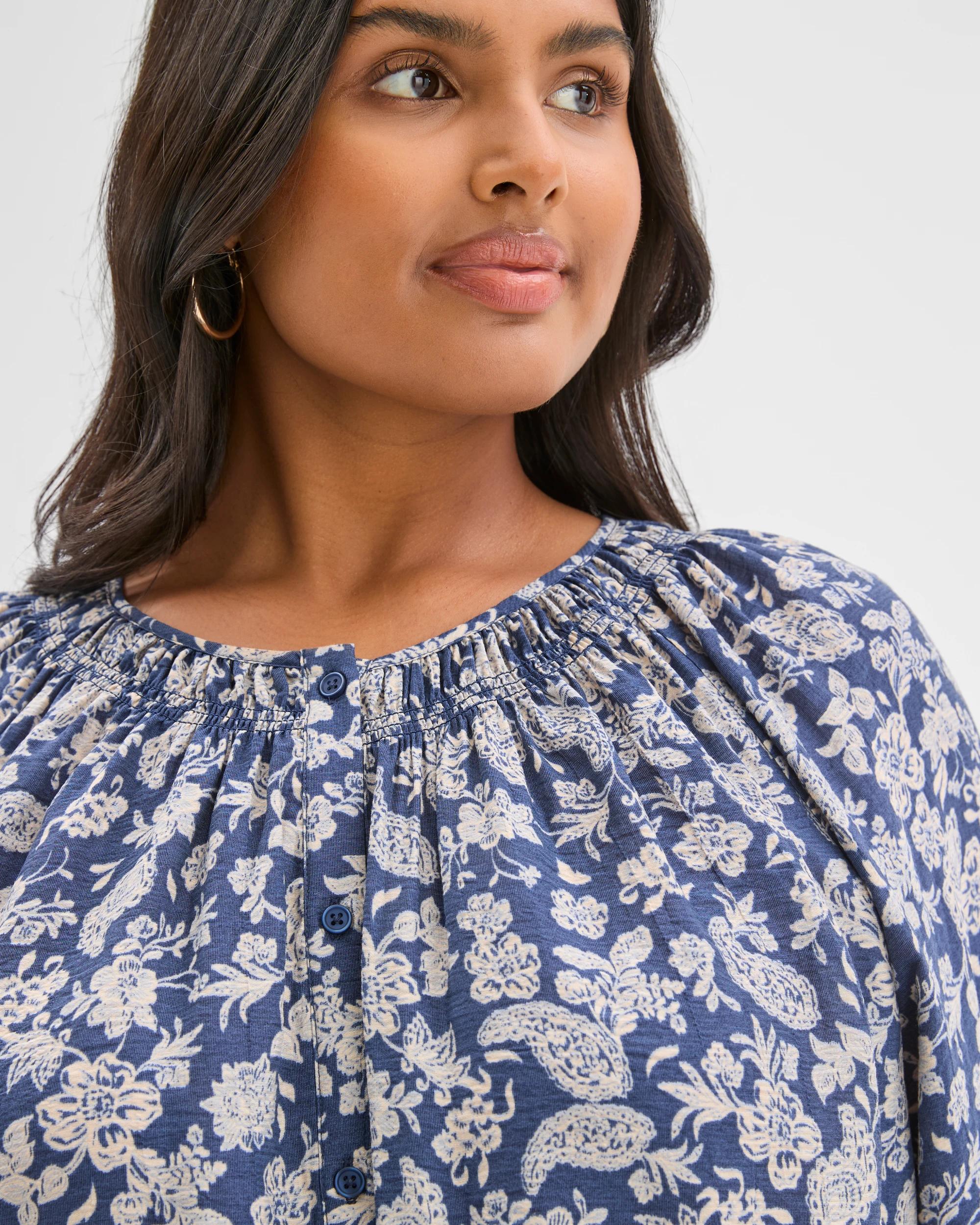 5 Target Curve Plus Size 3/4 Sleeve Button Through Textured Blouse MULTI, 5 of 7