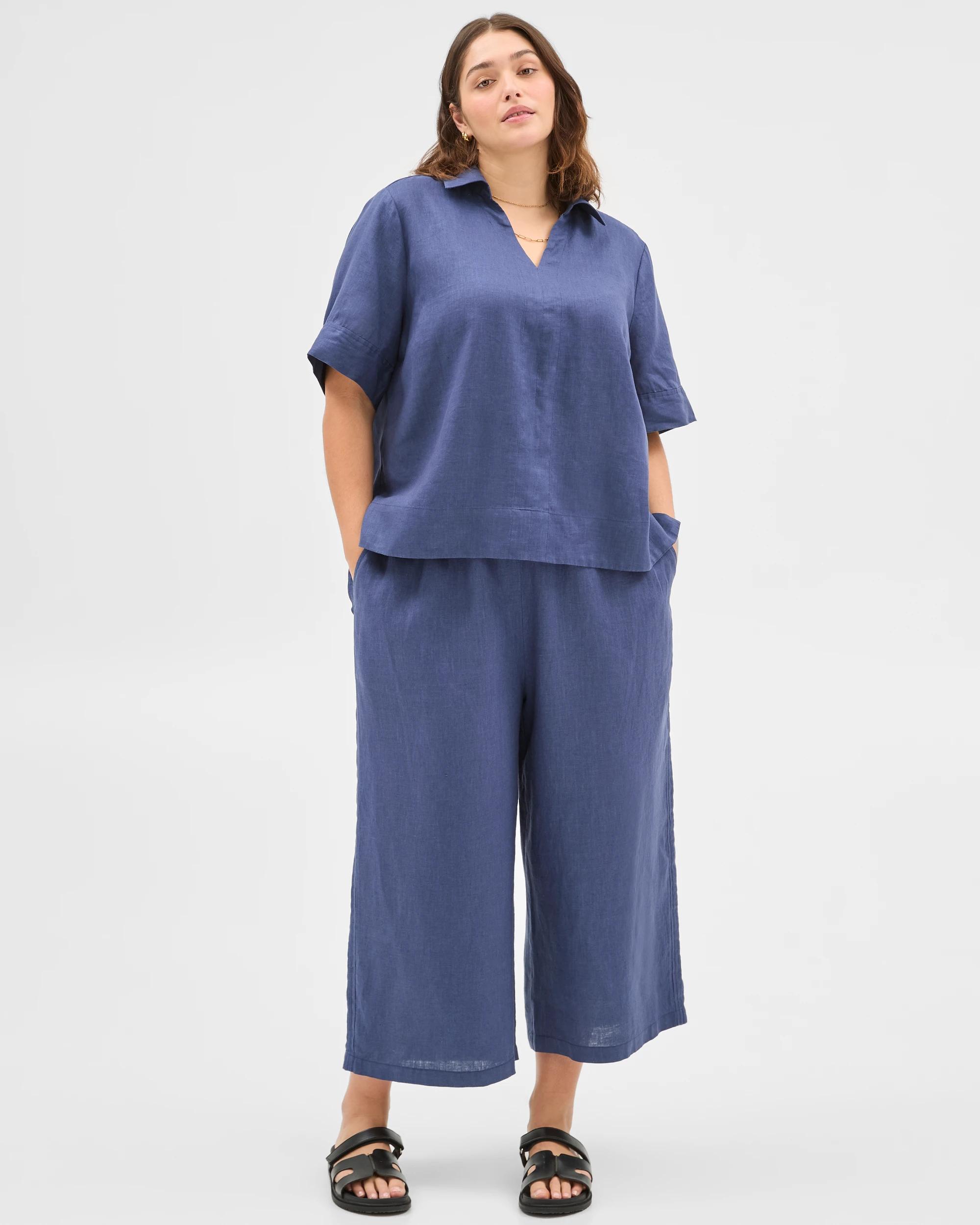 5 Target Plus Size European Linen Crop Wide Leg Pants INDIGO, 5 of 6