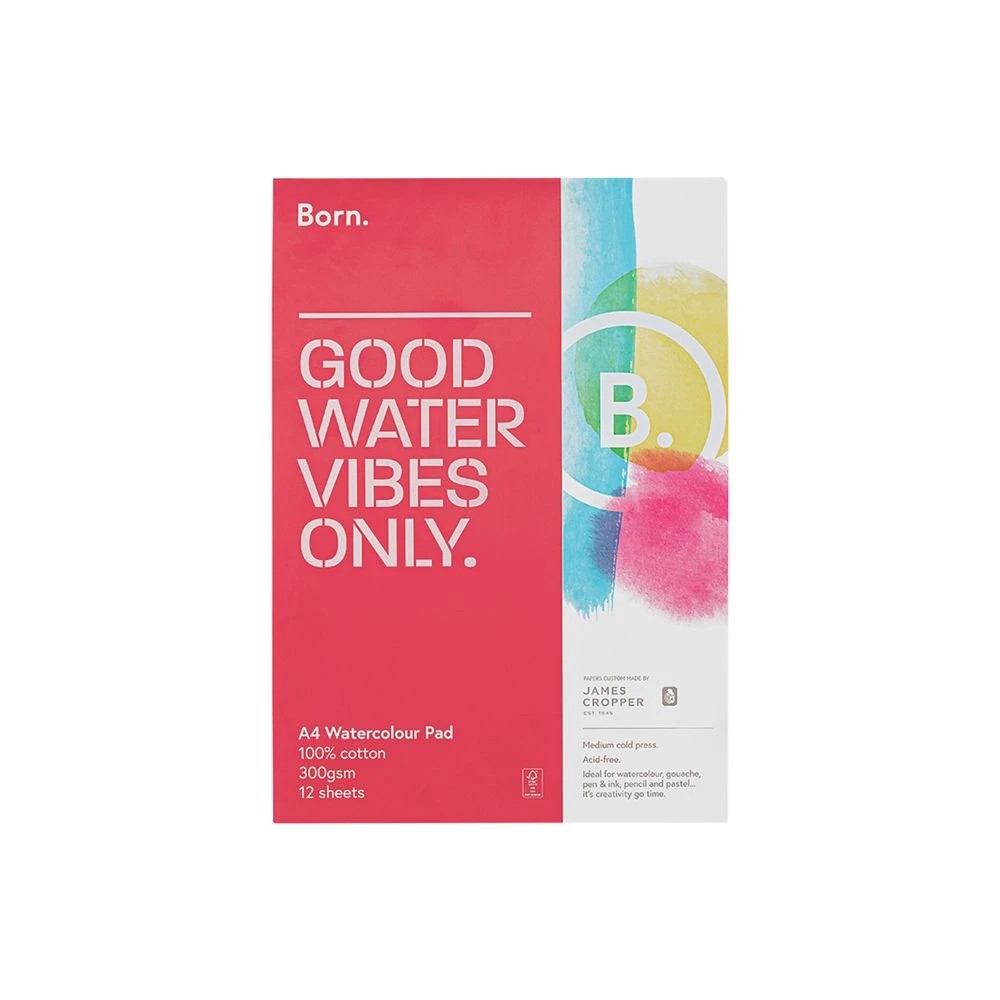1 Born 100% Cotton A4 Watercolour Pad 300gsm 12 Sheets, 1 of 4