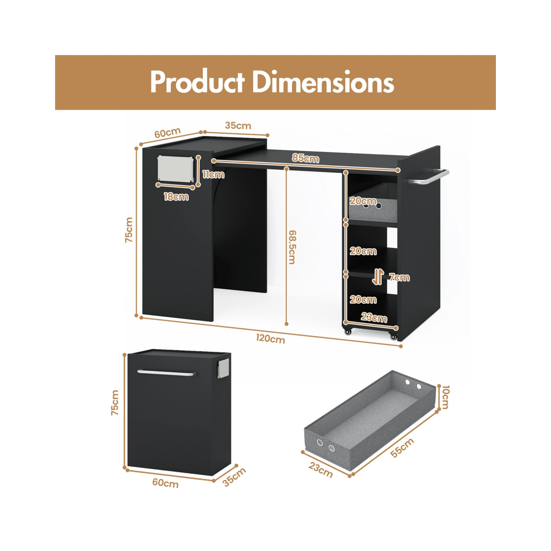 2 Advwin Computer Desk Folding Sewing Table Black, 2 of 8