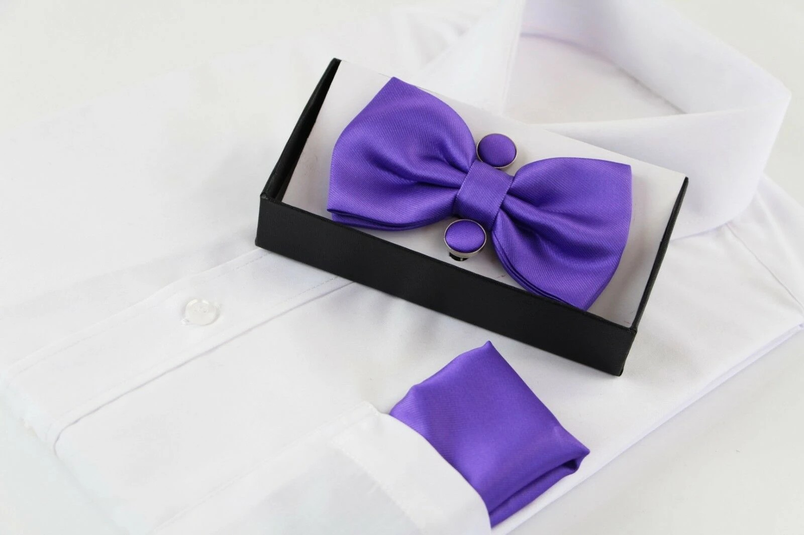 1 Zasel Mens Matching Bow Tie, Pocket Square & Cuff Links Set - Purple, 1 of 1