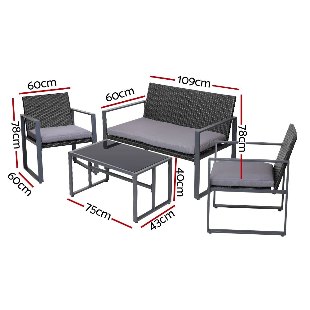 2 Gardeon 4 PCS Outdoor Sofa Set Rattan Furniture with Storage Cover Chairs - Black, 2 of 5
