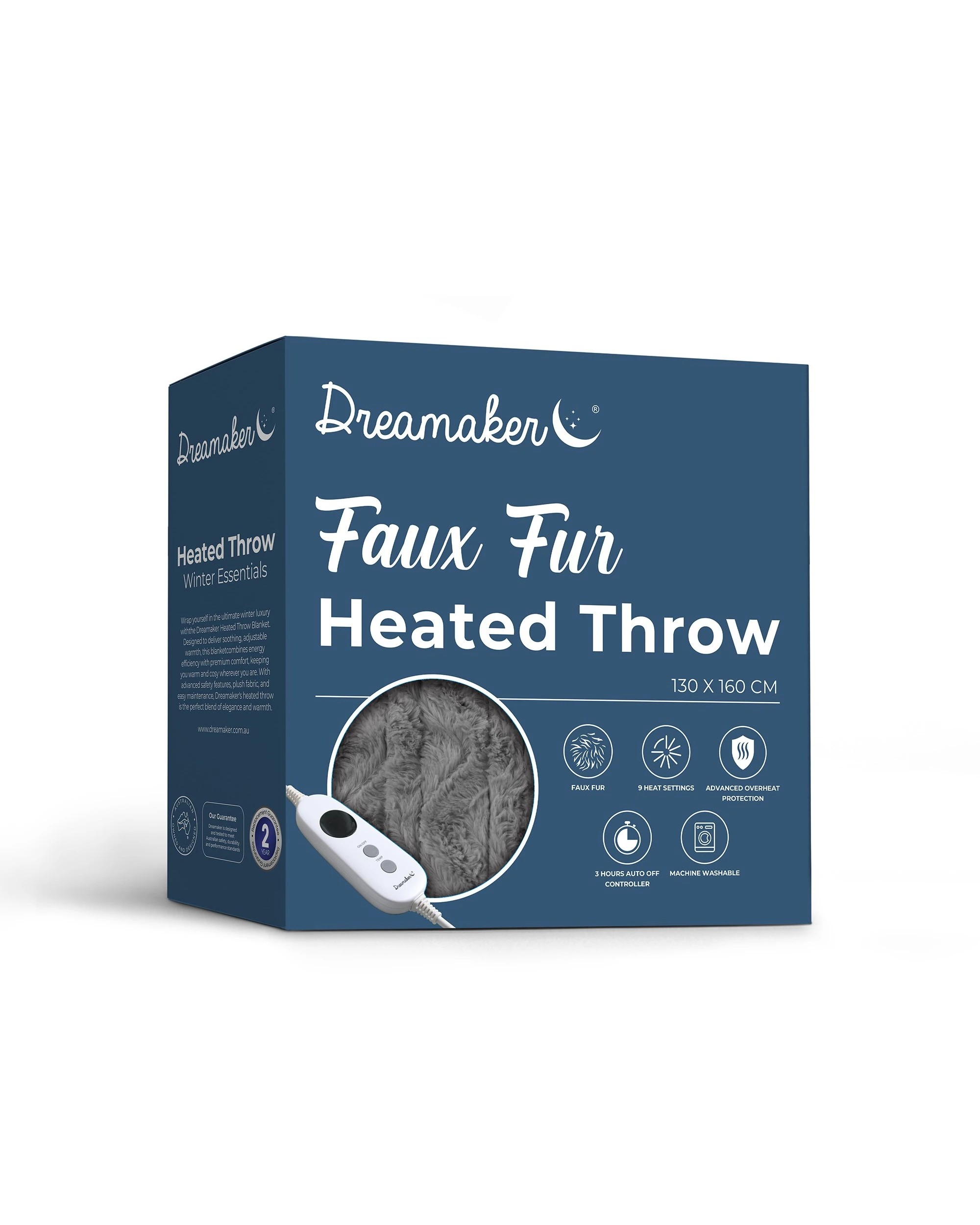 7 Dreamaker Felix 500gsm Faux Fur Heated Throw 130x160cm - Silver, 7 of 7