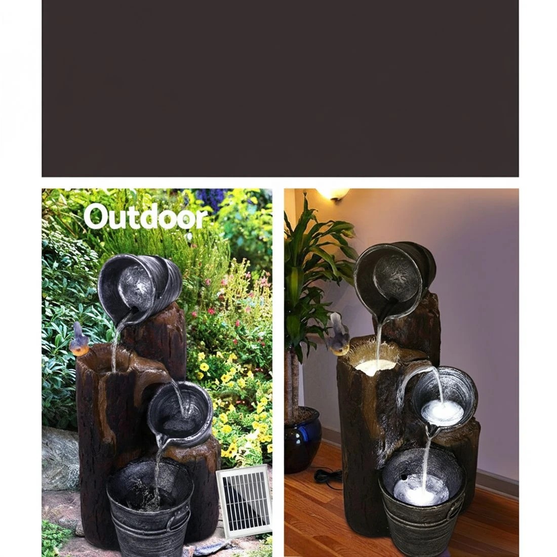 4 Gardeon Solar Water Feature Cascading Fountain 3-Tier Bucket LED light Bird - Black, 4 of 7