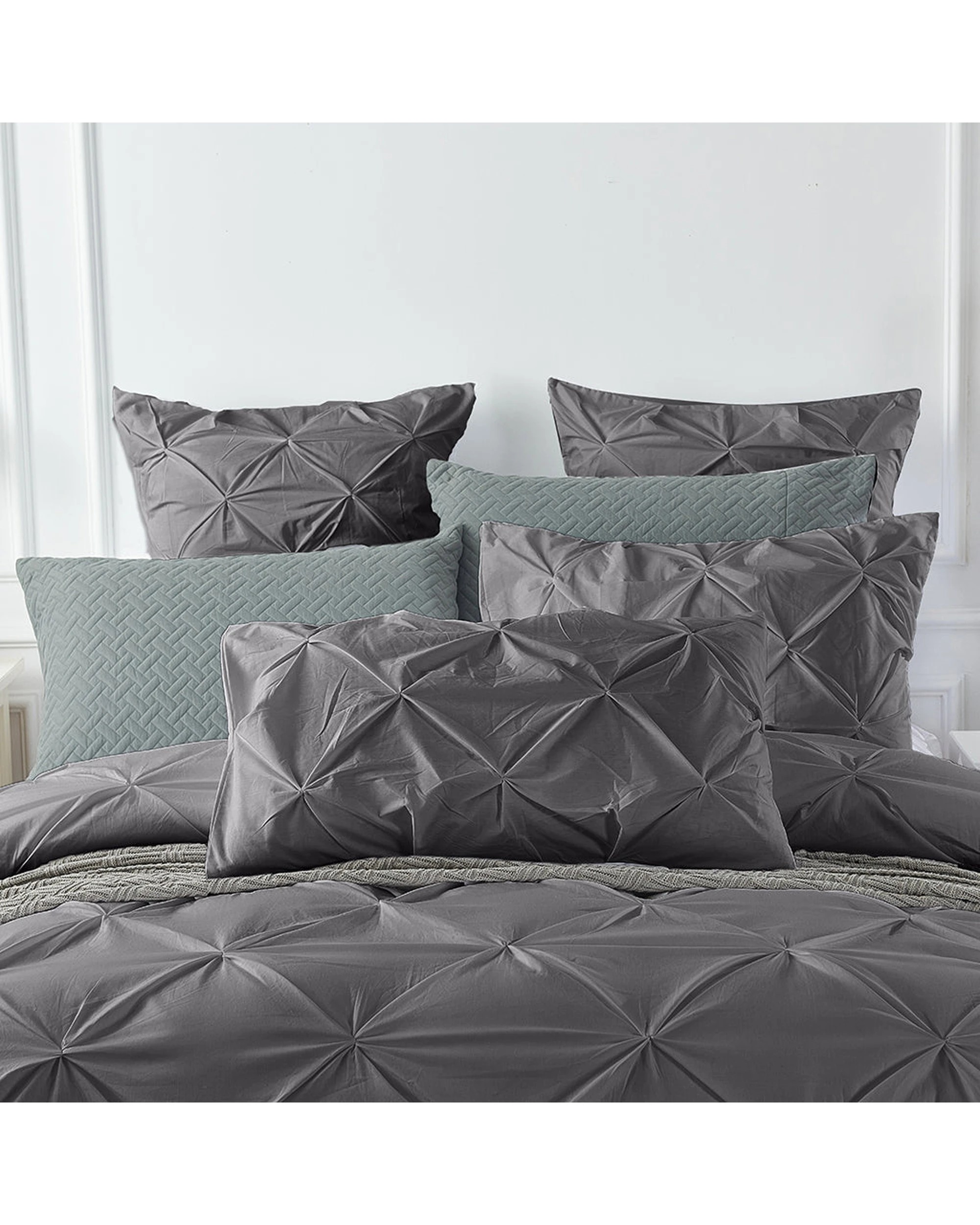 5 Cotton More 100% Cotton Diamond Pinch Pleated Pintuck Doona Quilt Cover Single Steel - Grey, 5 of 7