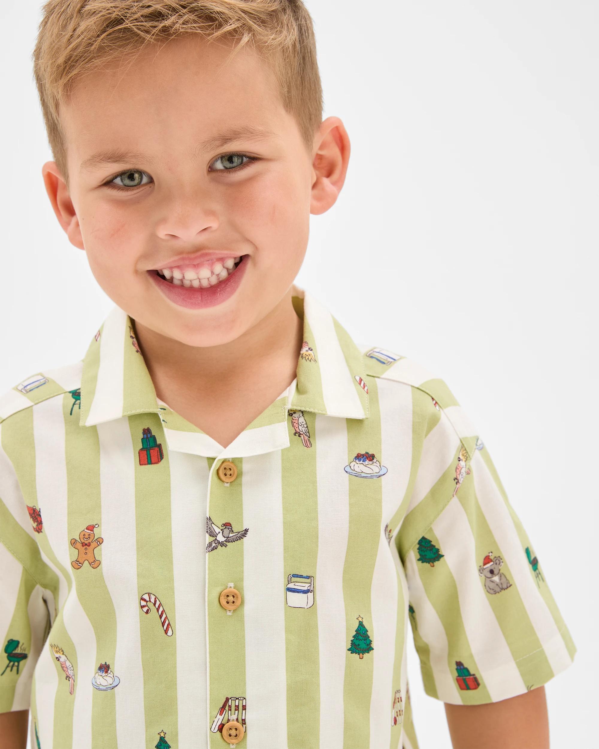 4 Target Kids Cotton Short Sleeve Christmas Shirt GREEN STRIPE, 4 of 7
