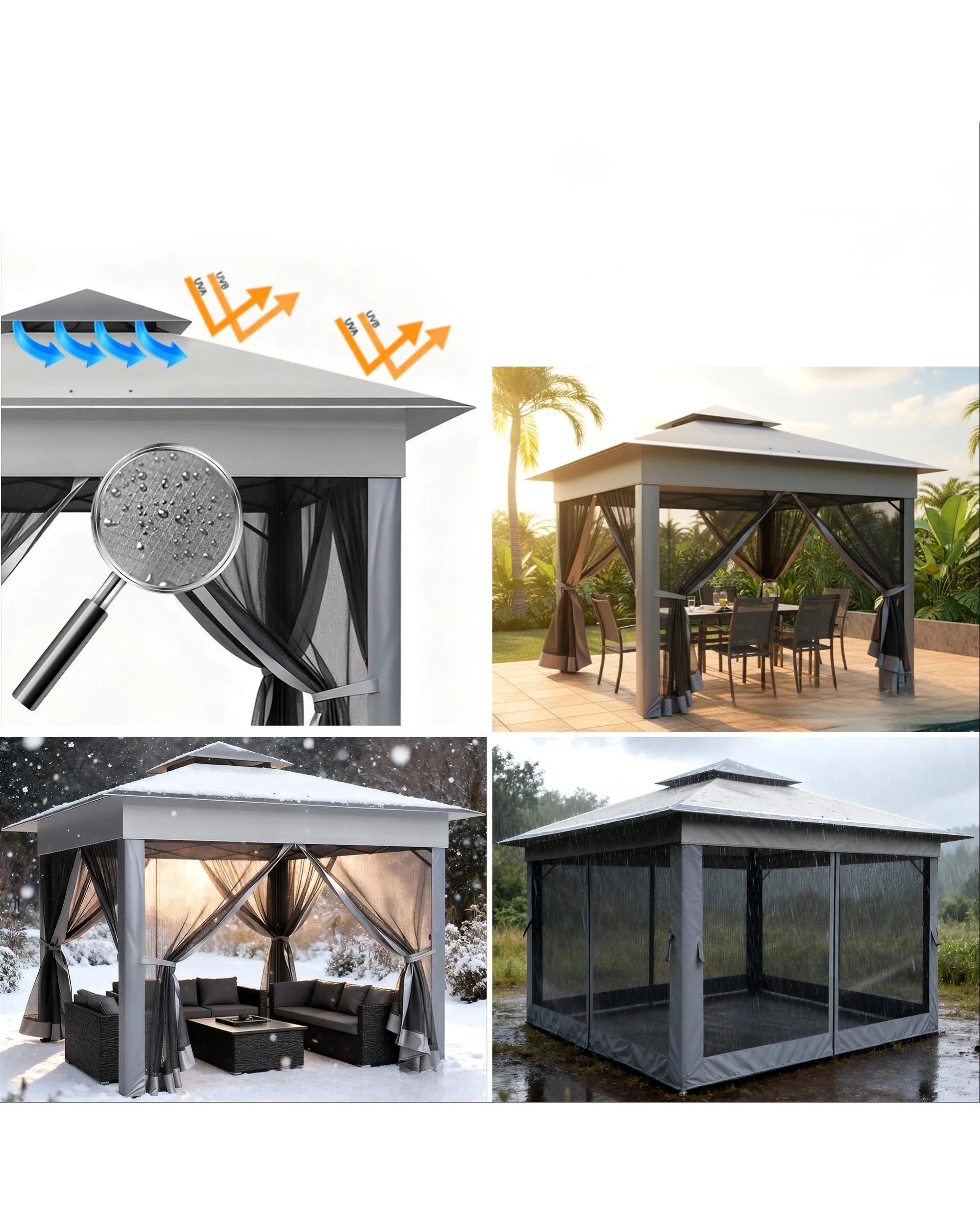 6 Advwin 3.3x3.3m Gazebo Marquee Pop-up Folding Canopy with 4 Mesh Panels, 6 of 7