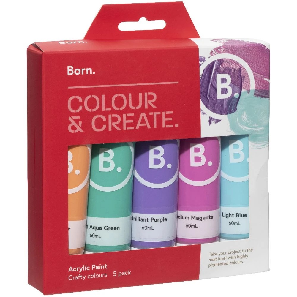 5 Born Acrylic Paints 60mL 5 Pack Crafty Colours, 5 of 6