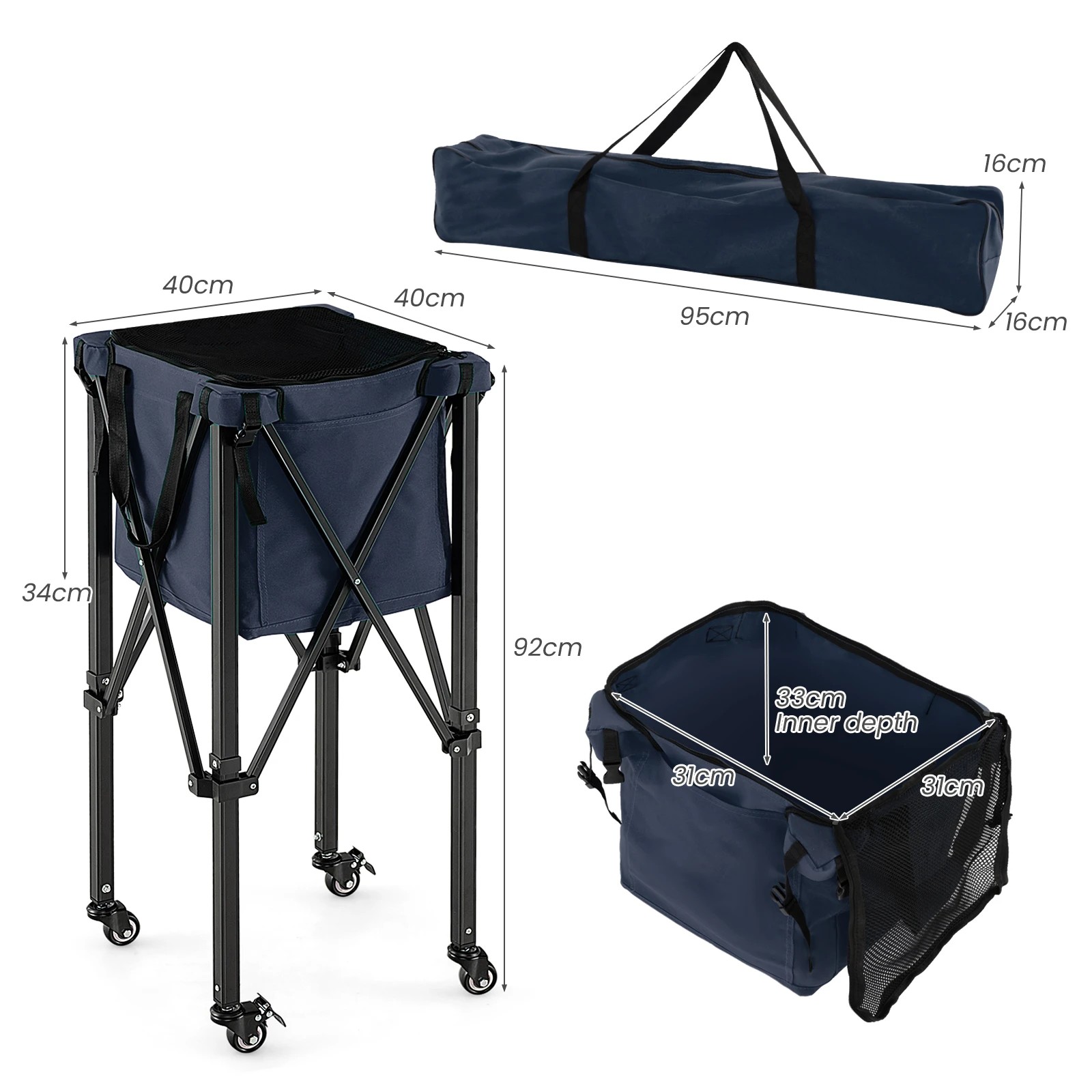 2 Costway Foldable Tennis Ball Trolley 160 Balls Teaching Basket Cart, 2 of 3