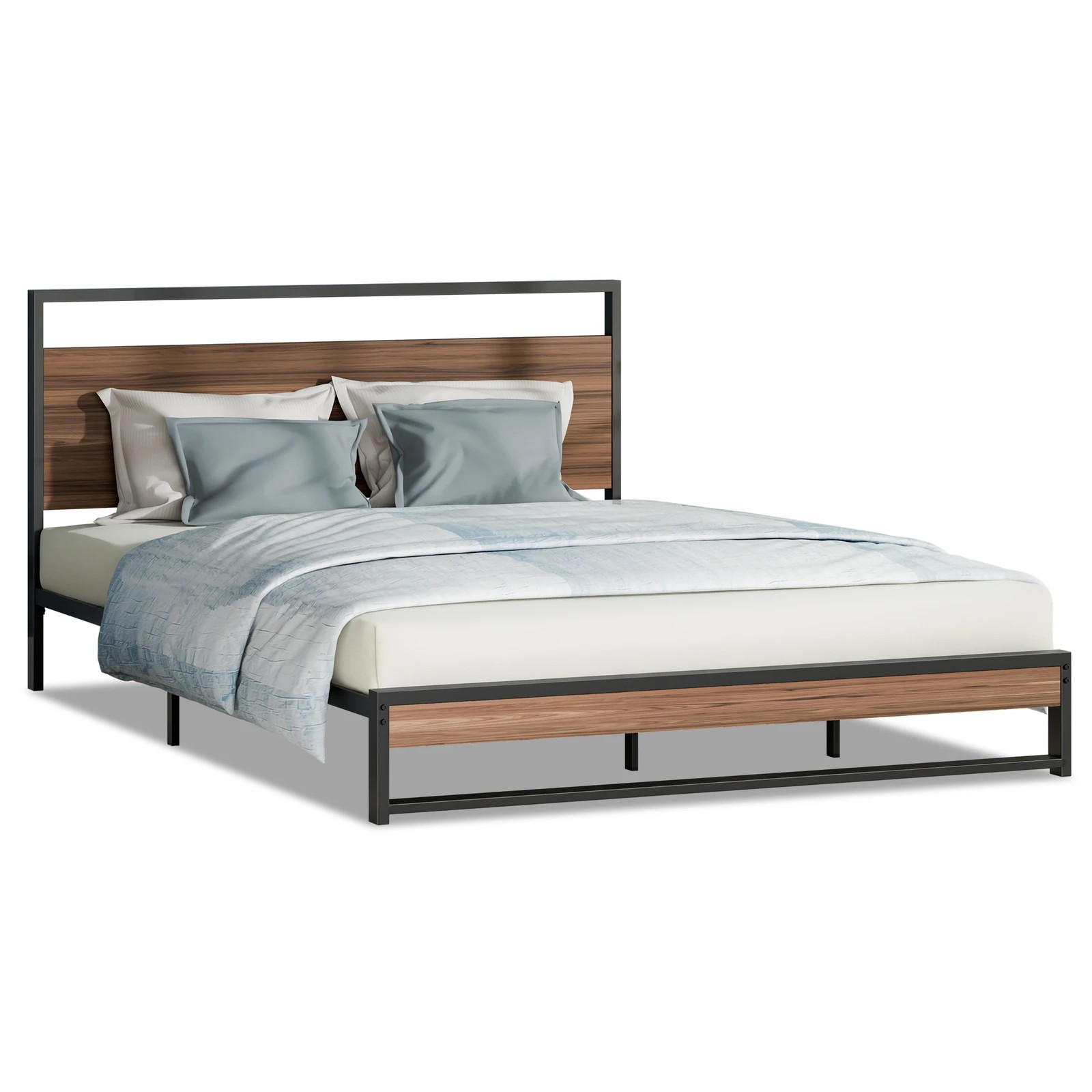 1 Alfordson Metal Bed Frame King Size Industrial Platform Mattress Base - Wood - Natural, 1 of 10