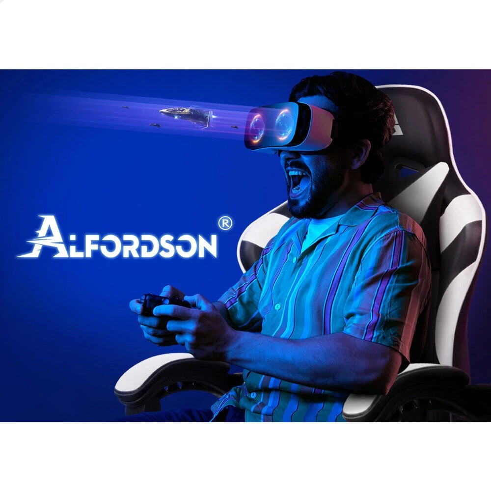 9 Alfordson Gaming Chair Office Massage Computer Racing Seat PU Leather - White, 9 of 10