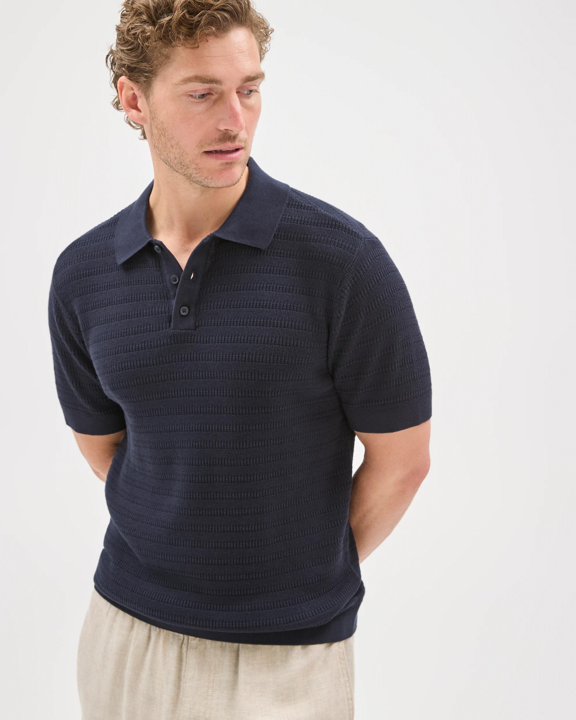 4 Target Man Australian Cotton Patterned Knit Polo Top NAVY, 4 of 6