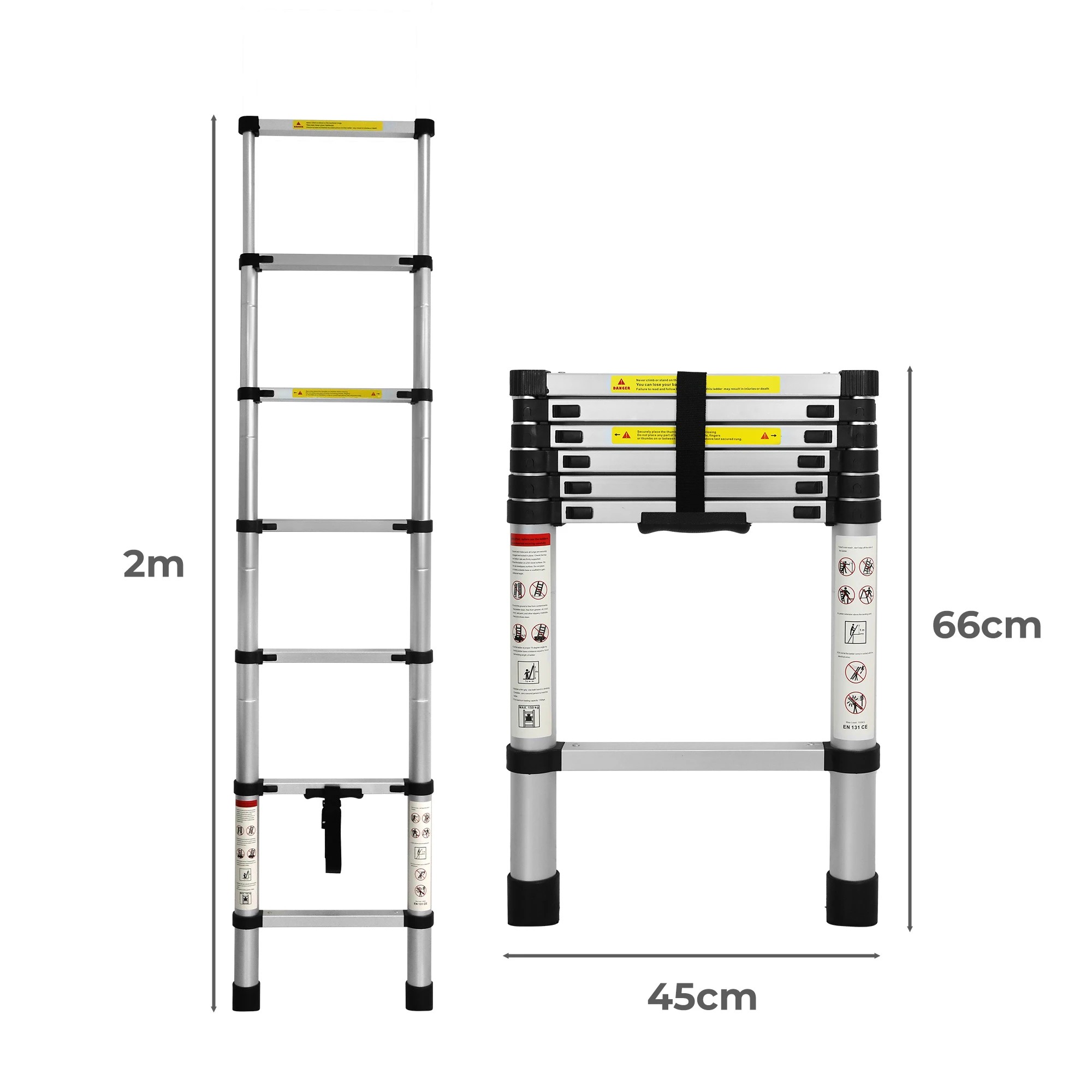 Traderight 2M Telescopic Aluminium Ladder Multipurpose Folding Step ...