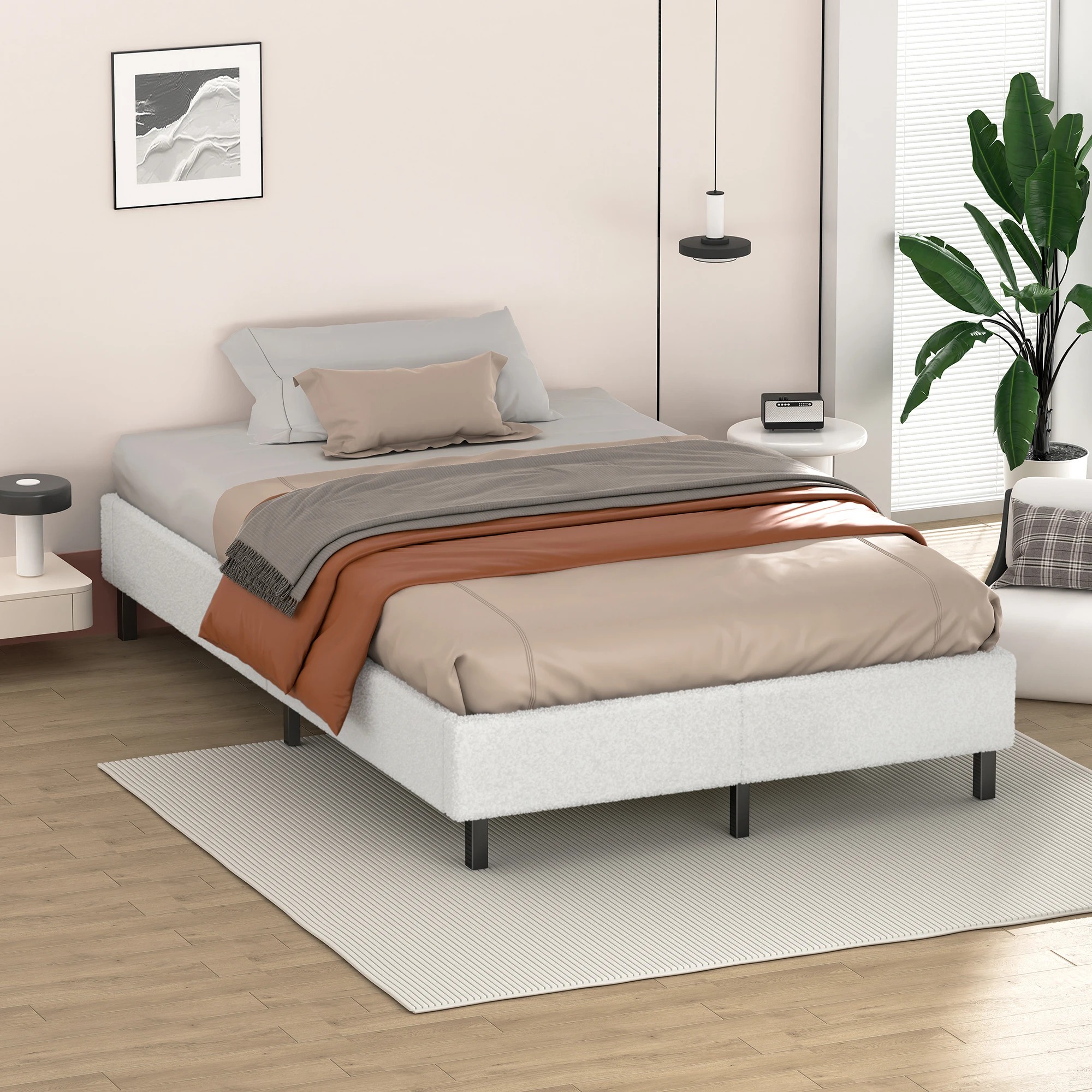 6 Alfordson Bed Frame King Single Mattress Base Foundation Boucle Basel - White, 6 of 10