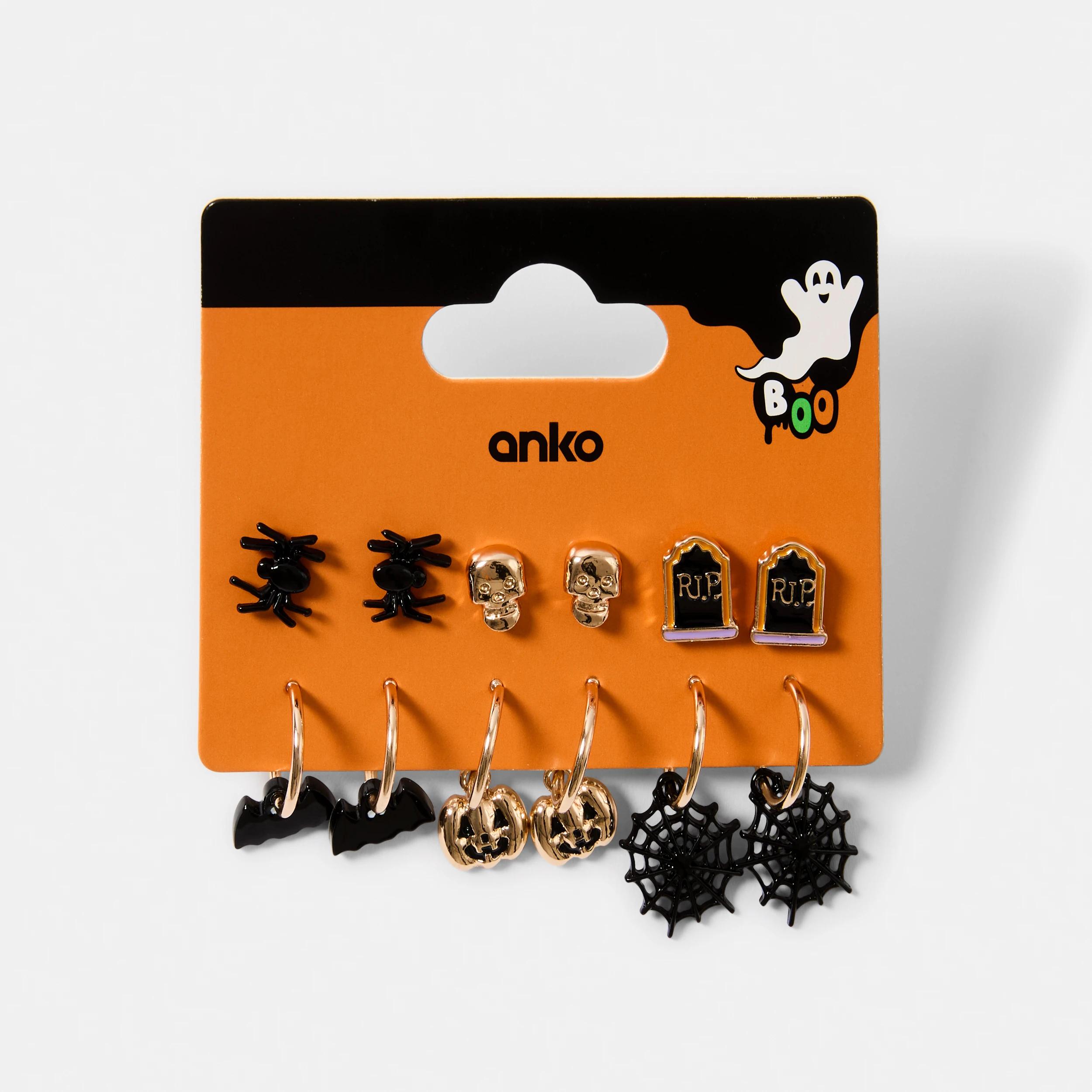4 6 Pack Halloween Bat Earrings - Black and Gold Tone Gold, 4 of 4