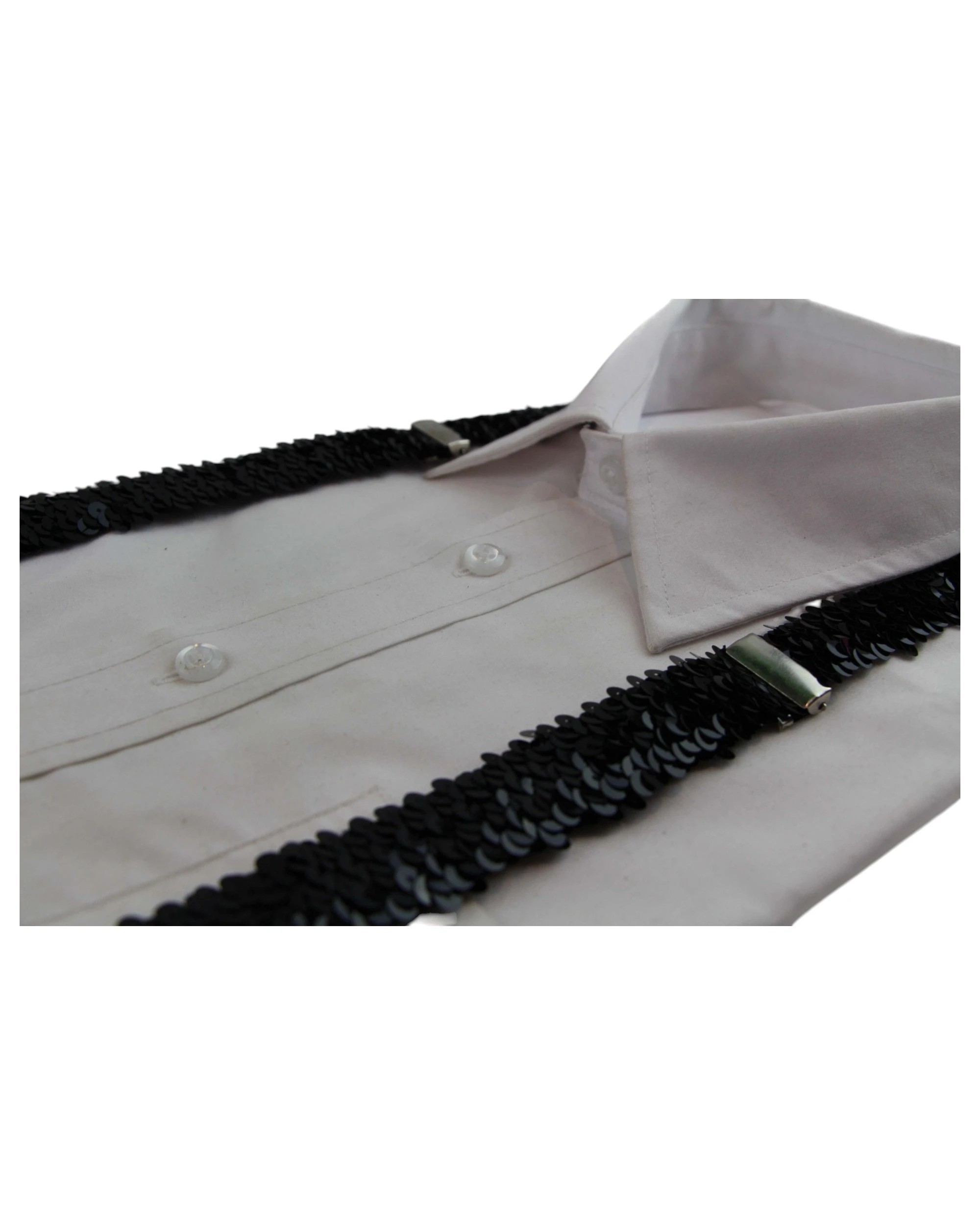 2 Zasel Unisex Adjustable 100cm Sequin Suspenders - Black - Black, 2 of 3