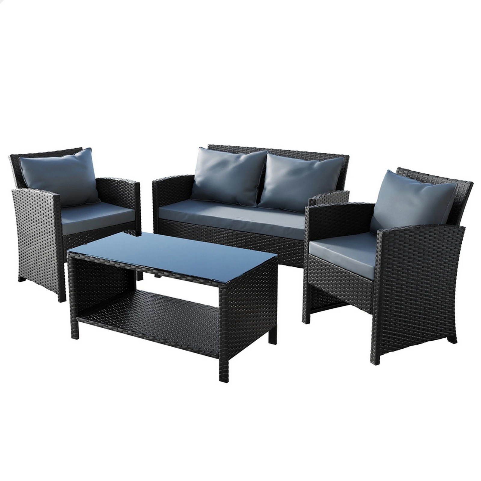 1 Alfordson Outdoor Furniture 4PCS Garden Patio Chairs Table Set Wicker - Black, 1 of 10