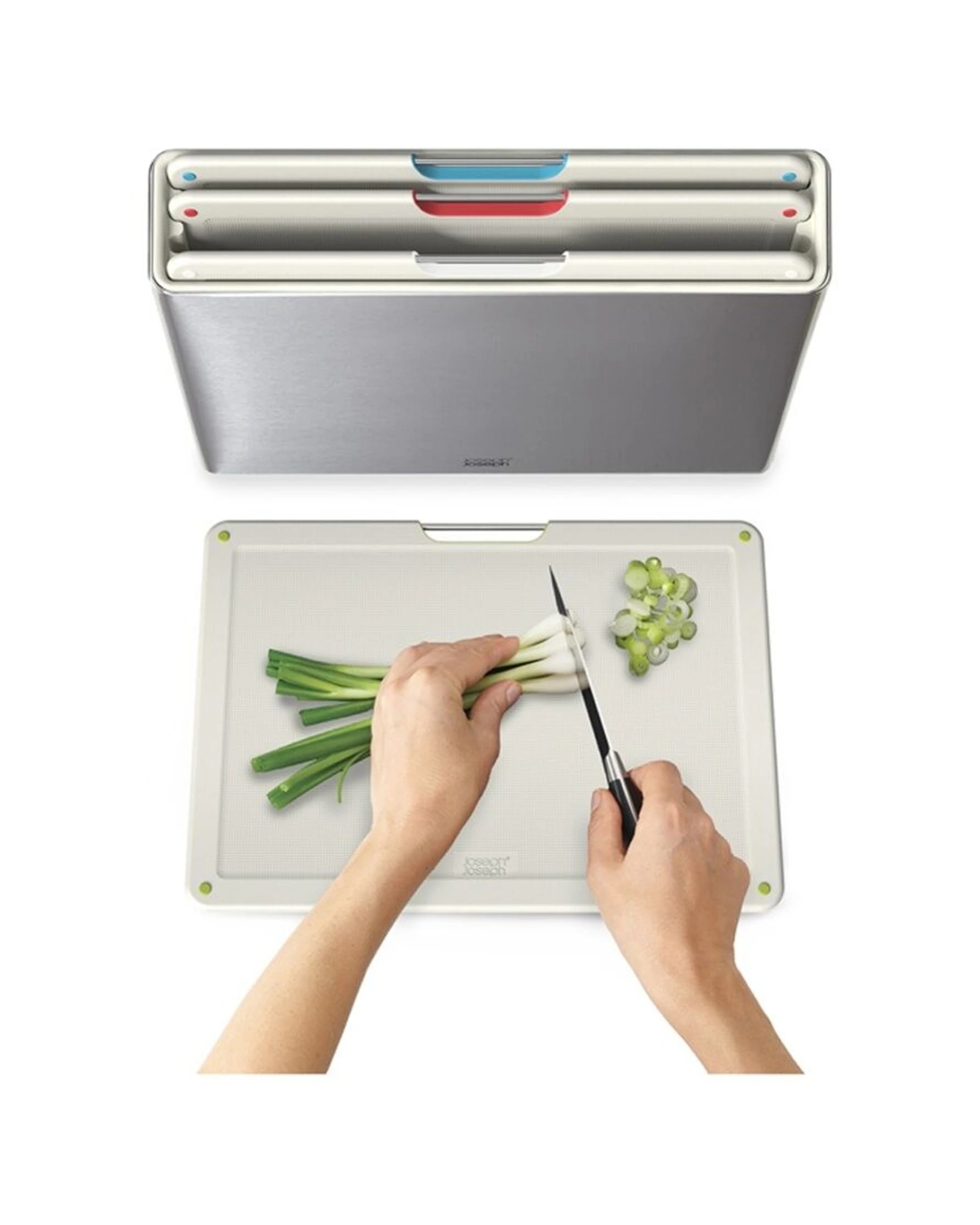 3 Joseph Joseph Folio 4pc Stainless Steel Chopping Board Set Organiser Stone - Natural, 3 of 7