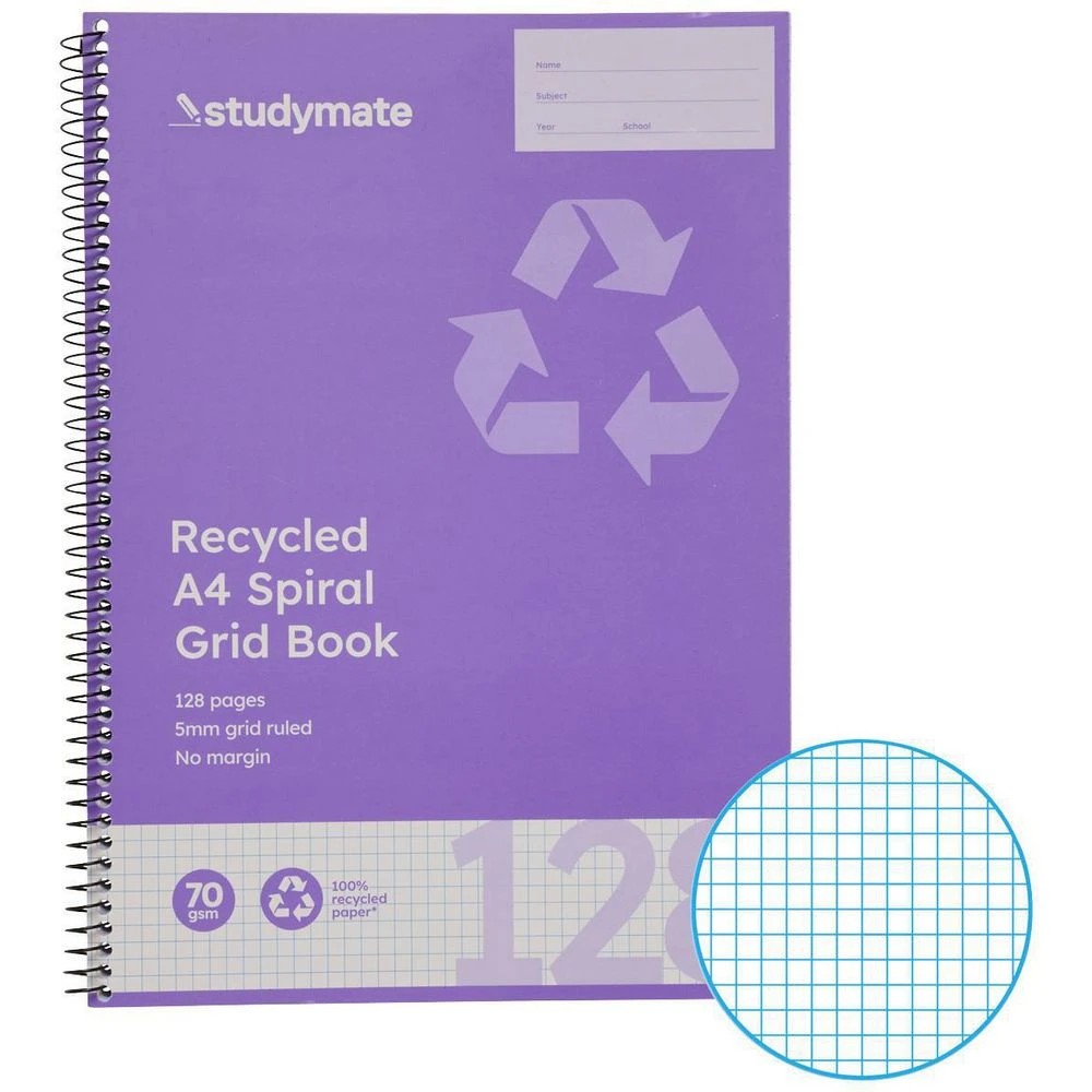 1 Studymate A4 Spiral Grid Notebook 128 Page, 1 of 3