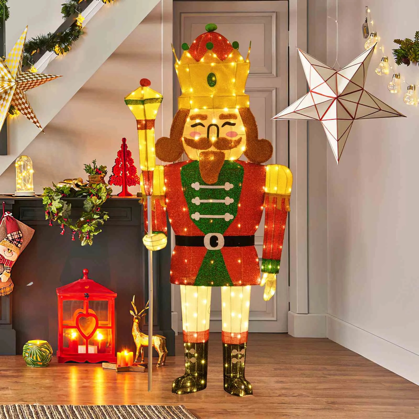 2 Costway Pre-lit Nutcracker King w/236 LED Lights Crown & Scepter Christmas Xmas Decor Gift, 2 of 2