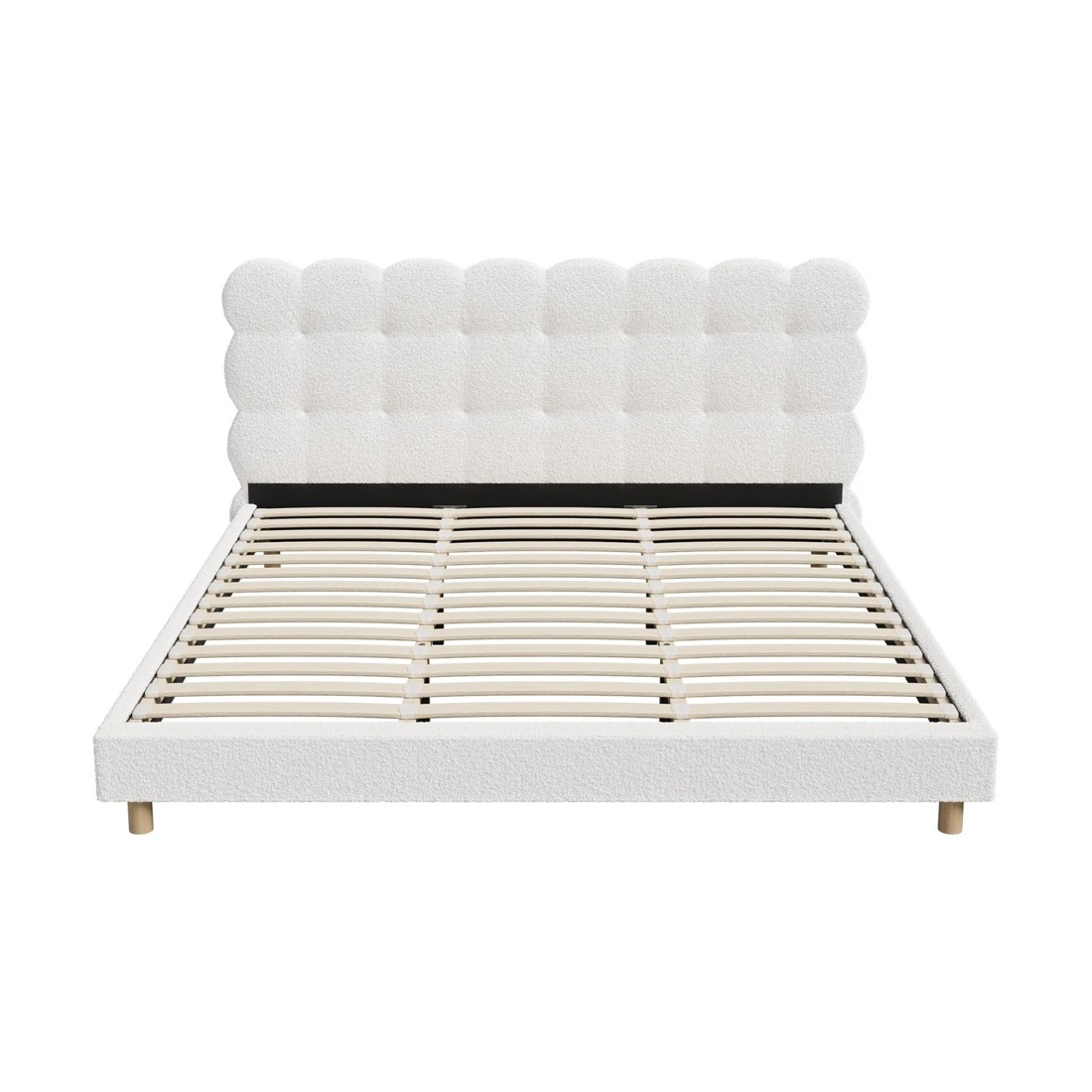 6 Oikiture King Bed Tufted Bedhead Boucle Bed Frame
 - White, 6 of 10