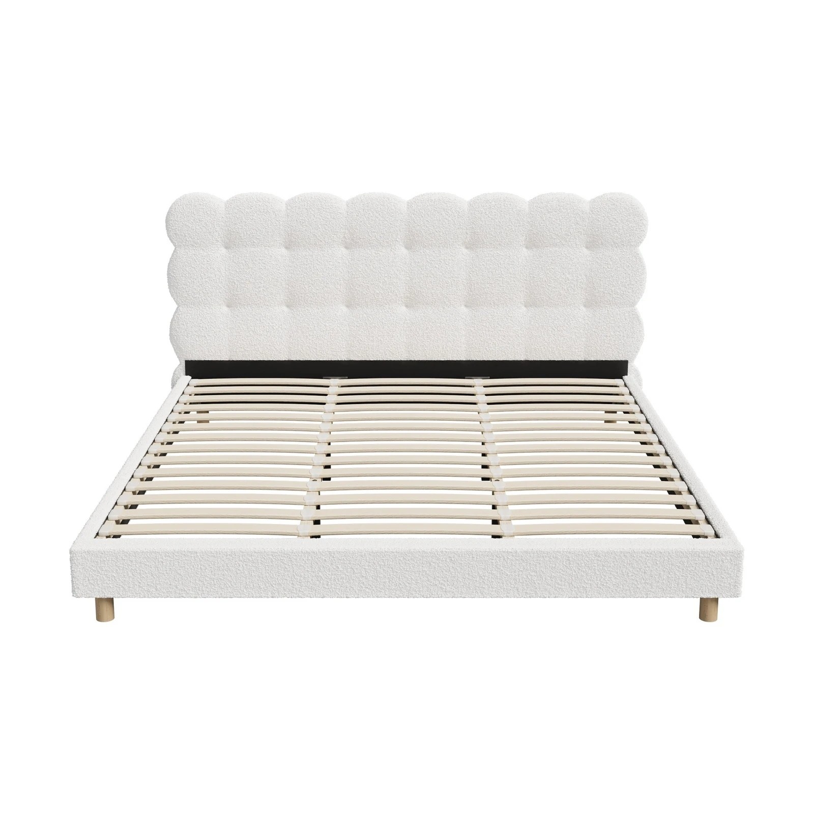 6 Oikiture King Bed Tufted Bedhead Boucle Bed Frame
 - White, 6 of 10