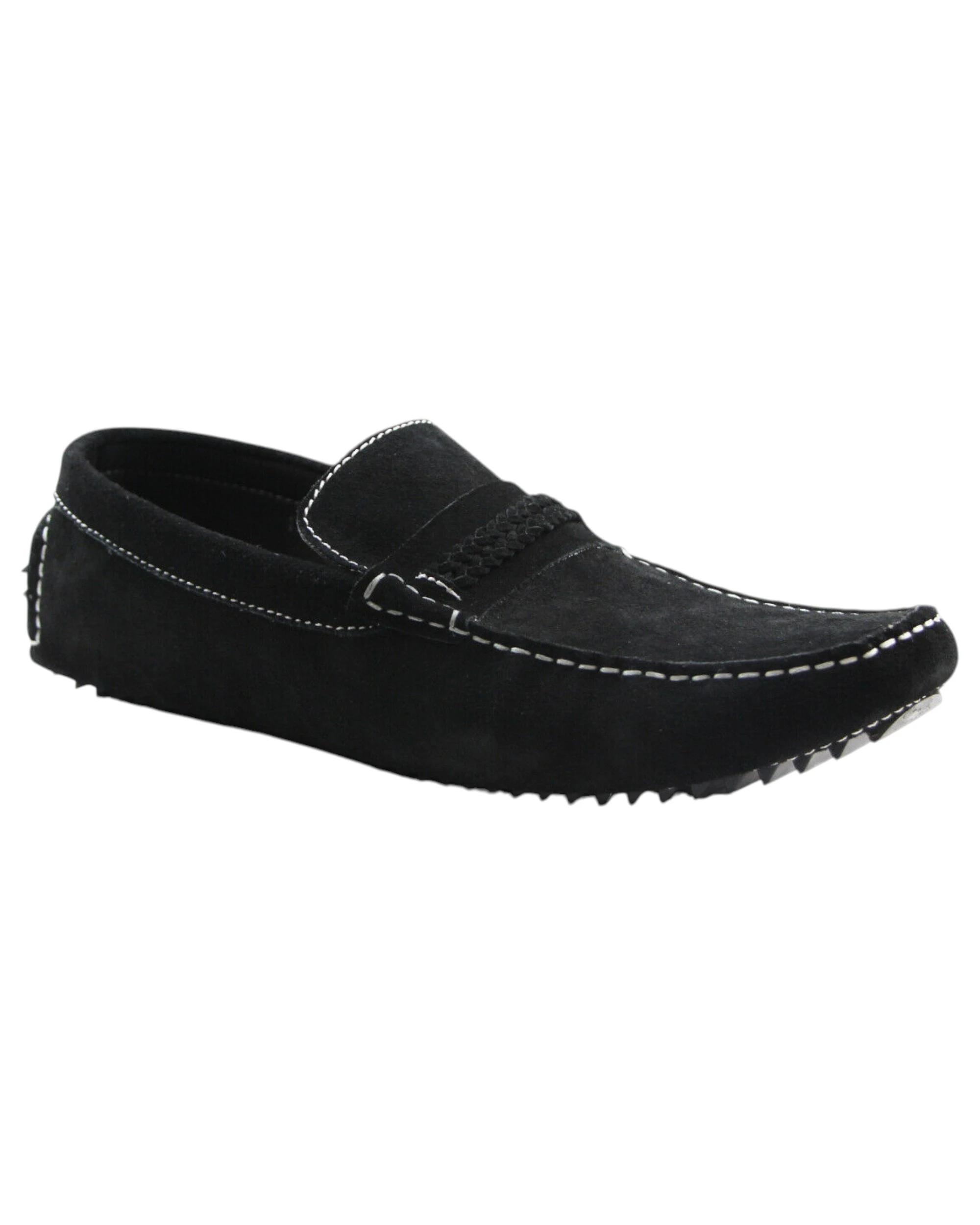 1 Zasel Mens Cruze Suede Leather Casual Boat Deck Loafers Shoes BLACK, 1 of 3