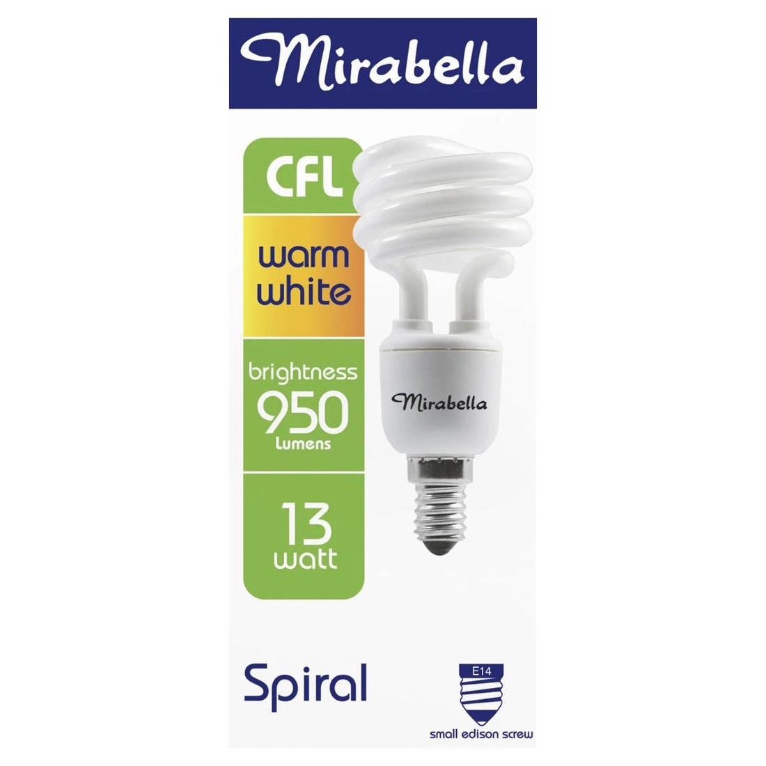 1 Mirabella E14 13W Warm White Spiral CFL Bulb, 1 of 1