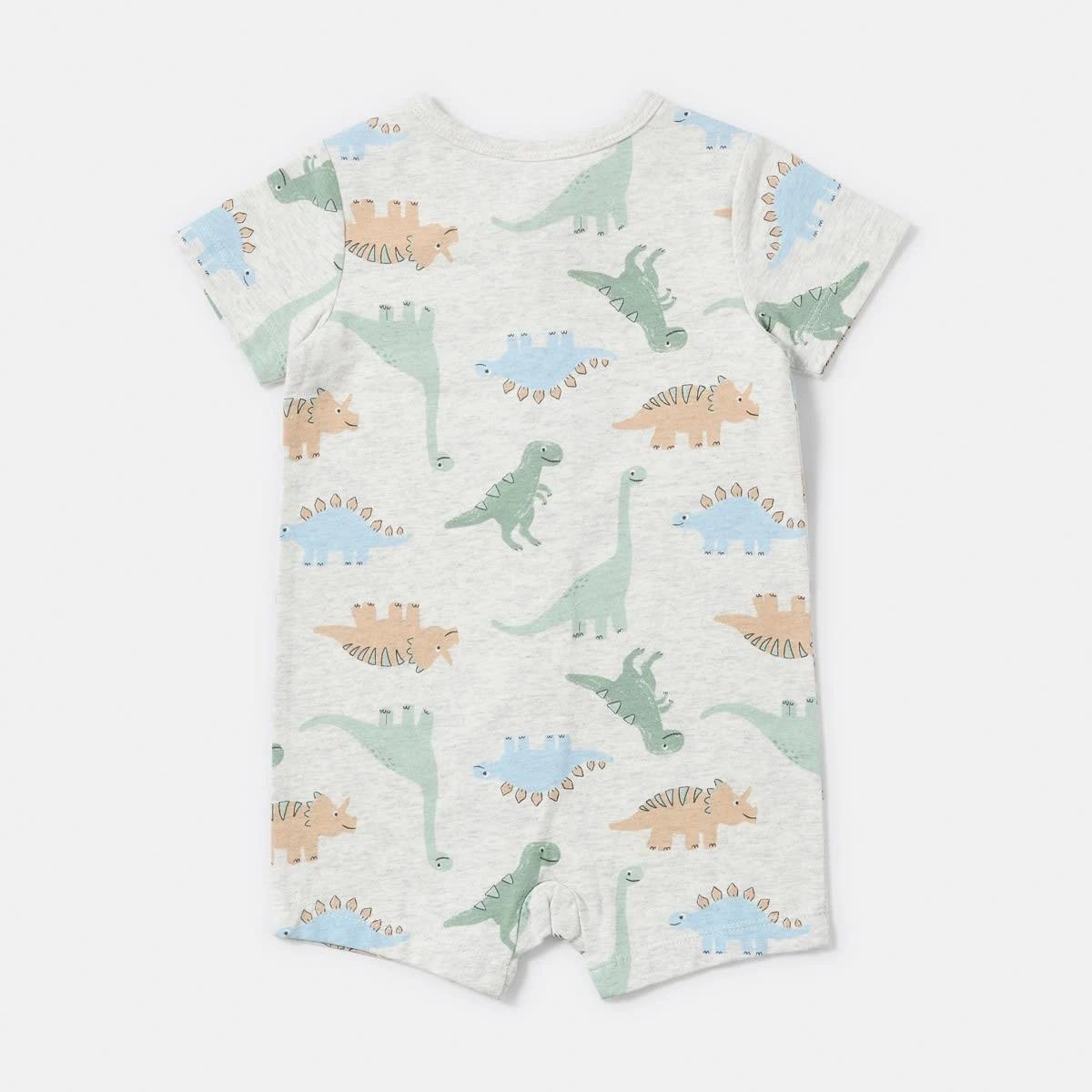2 Short Sleeve Zip Romper WHITE MARLE DINOS, 2 of 4