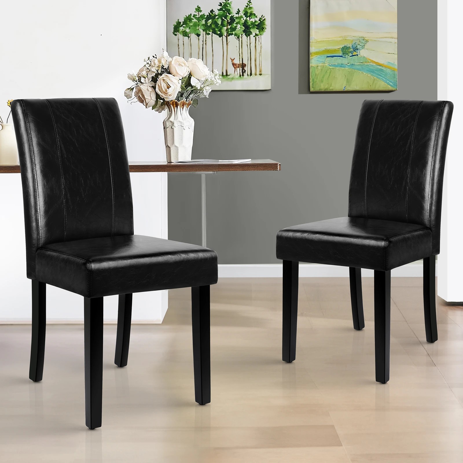 2 Alfordson 2x Dining Chairs Cafe Kitchen High-Back Chair Glossy PU Leather - Black, 2 of 10