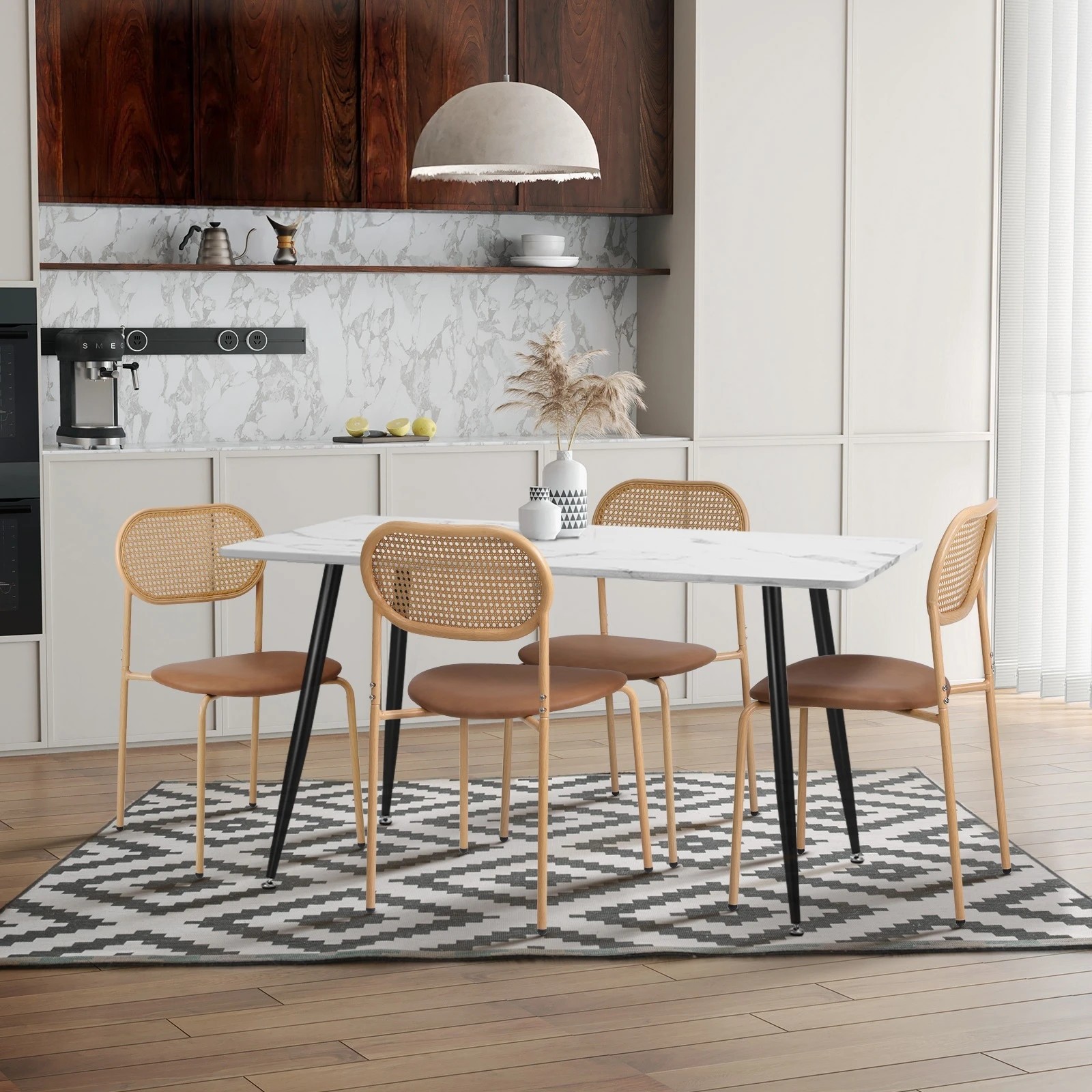 5 Oikiture 2pcs Dining Chair Accent Chairs Rattan Furniture Pu Leather
 - Brown, 5 of 10