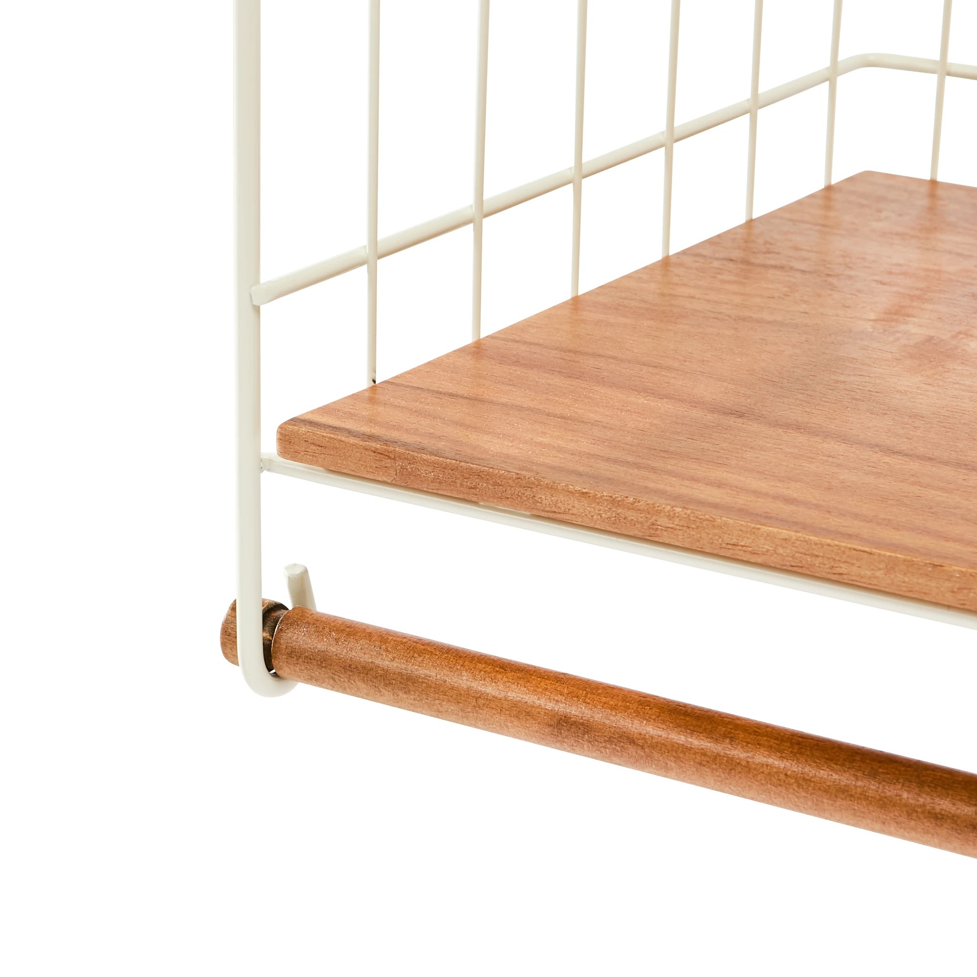 6 Off White and Acacia Undershelf Basket, 6 of 6