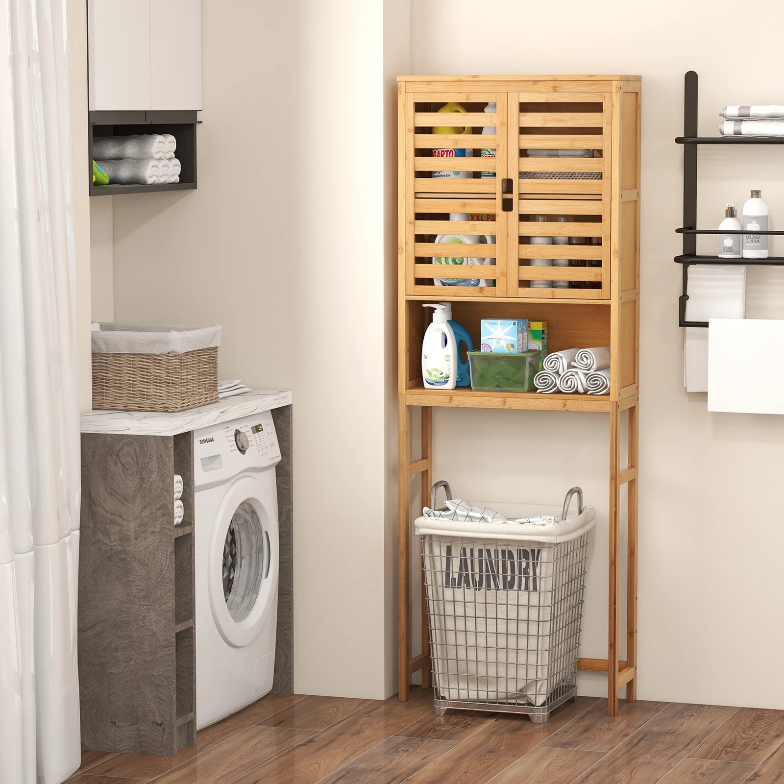 3 Costway 3-Tier Bamboo Over Toilet Storage Cabinet Bathroom Space Saver Organizer, 3 of 4