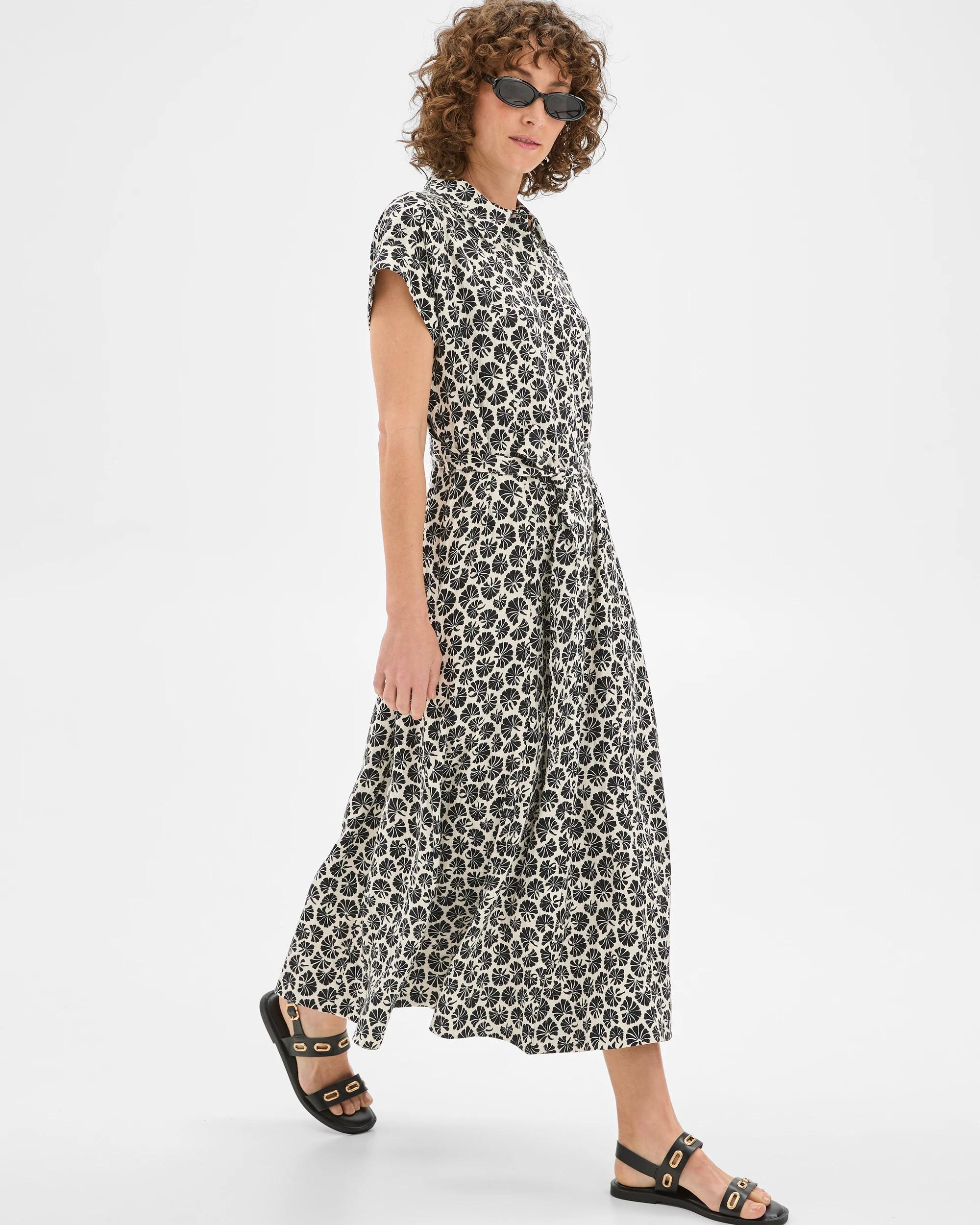 3 Summer Twill Midi Shirt Dress - Preview LINEAR FLORAL, 3 of 7