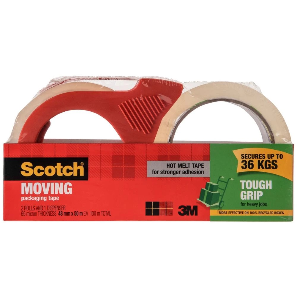 1 Scotch Tough Grip Tape and Dispenser 48mm x 50m 2 Pack, 1 of 3