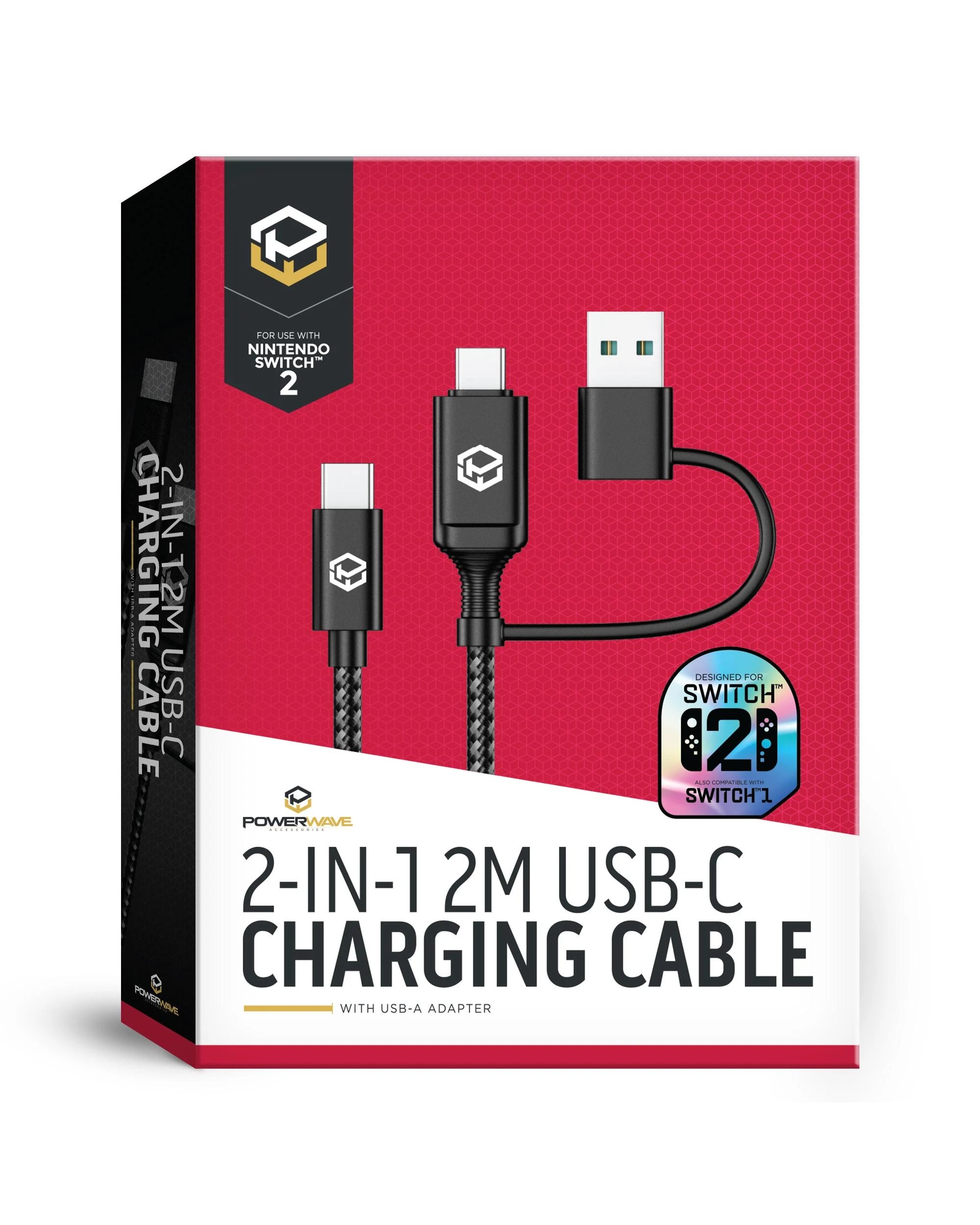 1 Powerwave 2-in-1 2M USB-C Charging Cable with USB-A Adapter for Nintendo Switch 2 - Black, 1 of 5