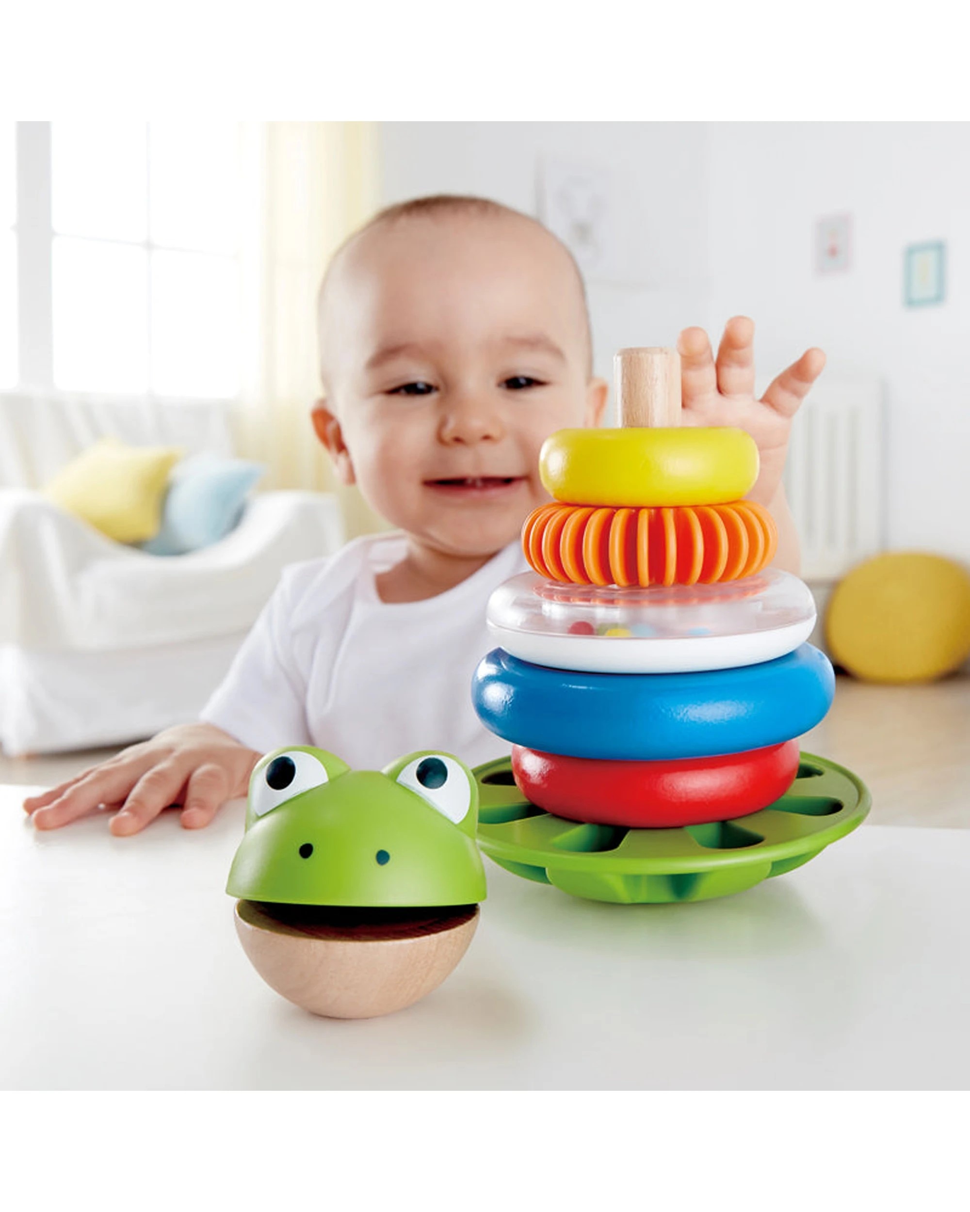 3 Hape Mr. Frog Stacking Rings Kids Interactive Play Toy With Rattle Clapper Textures - Multi, 3 of 3