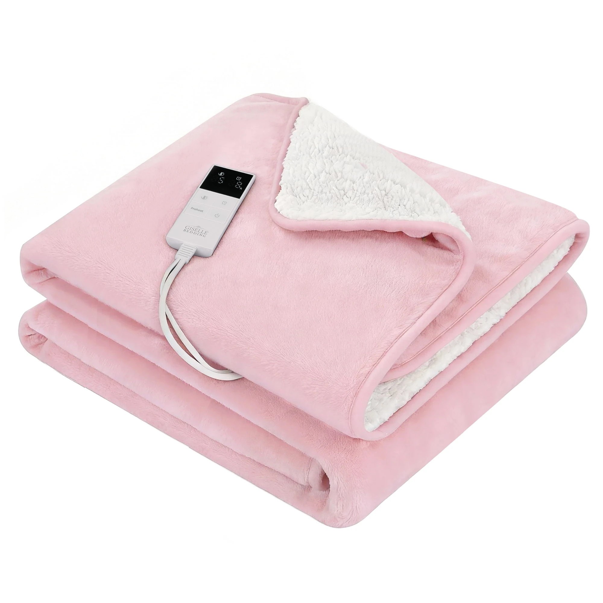 1 Giselle Electric Throw Rug Double Size 200x180cm Fleece Flannel Heated Blanket - Double Bed - Pink, 1 of 1