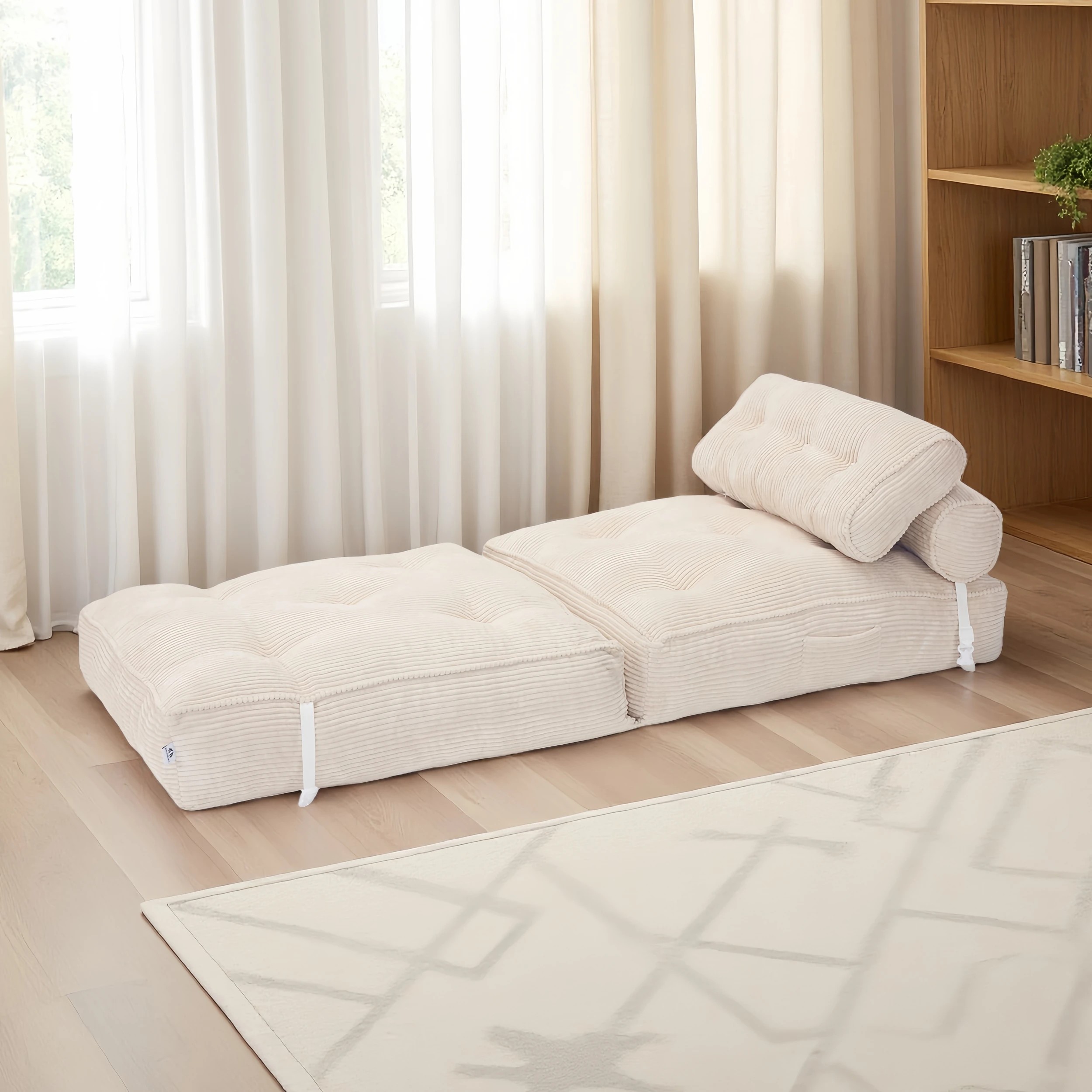 6 IHOMDEC Fordable Corduroy Compression Lazy Sofa - Beige, 6 of 10